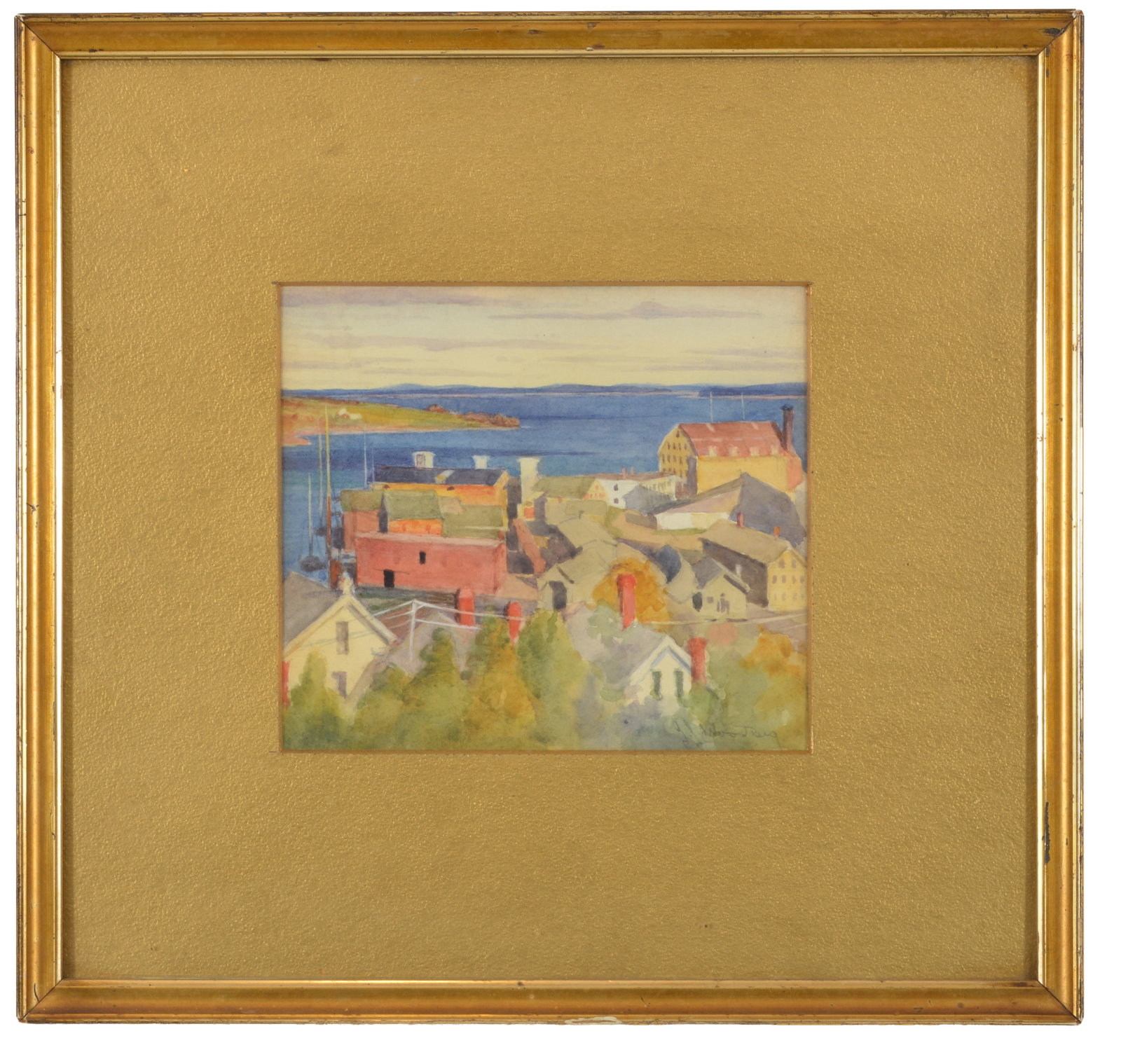 J.J. Wooding Tapley. Red Chimneys, Belfast, Maine. Coastal village scene. Signed lower right. (1 of 11)