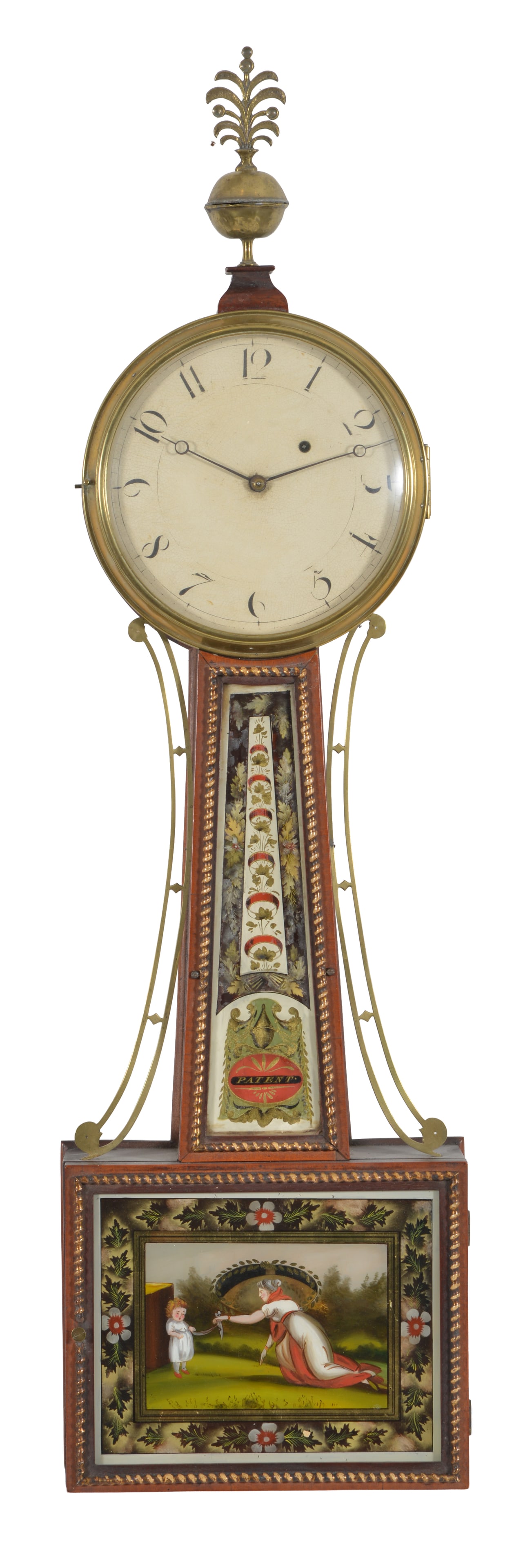 Concord type banjo clock with gilt rope moldings and classical painted reverse tablets. The palmette (1 of 11)