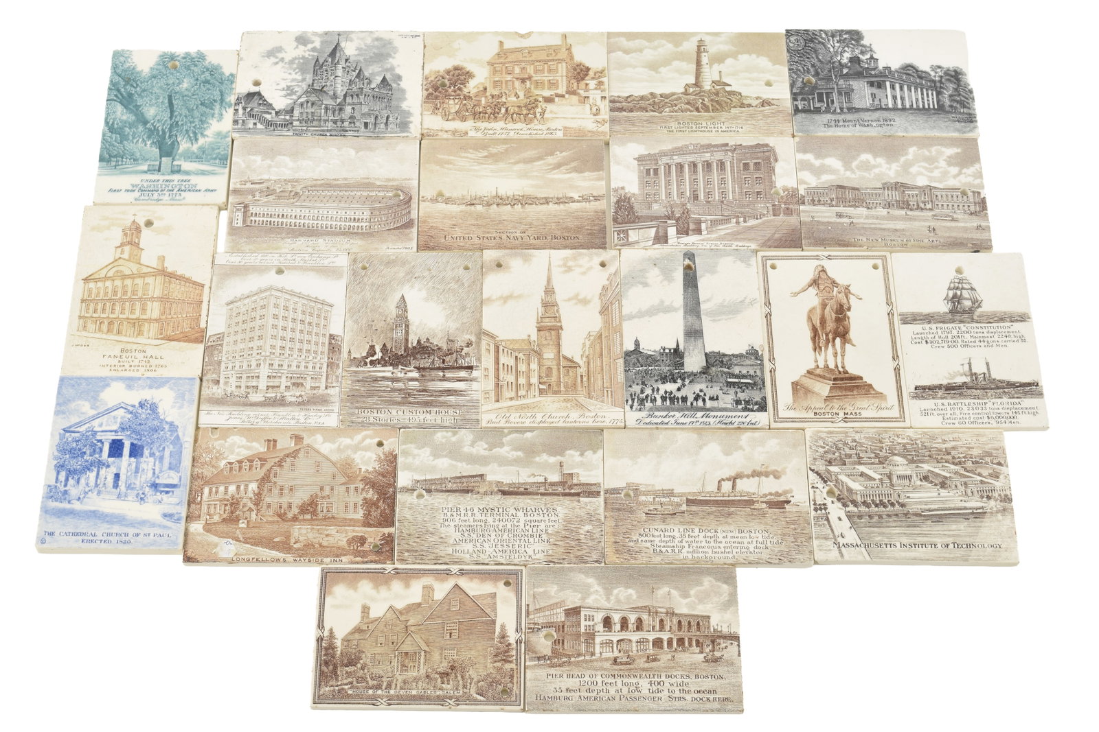 Collection of 23 Boston area Wedgwood calendar tiles, early 20th century. Includes Boston area sites (1 of 9)