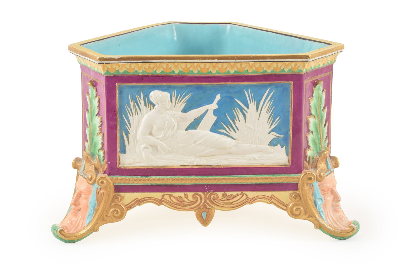 Wedgwood majolica neo-classical three sided and footed planter with jasperware panels depicting (1 of 11)