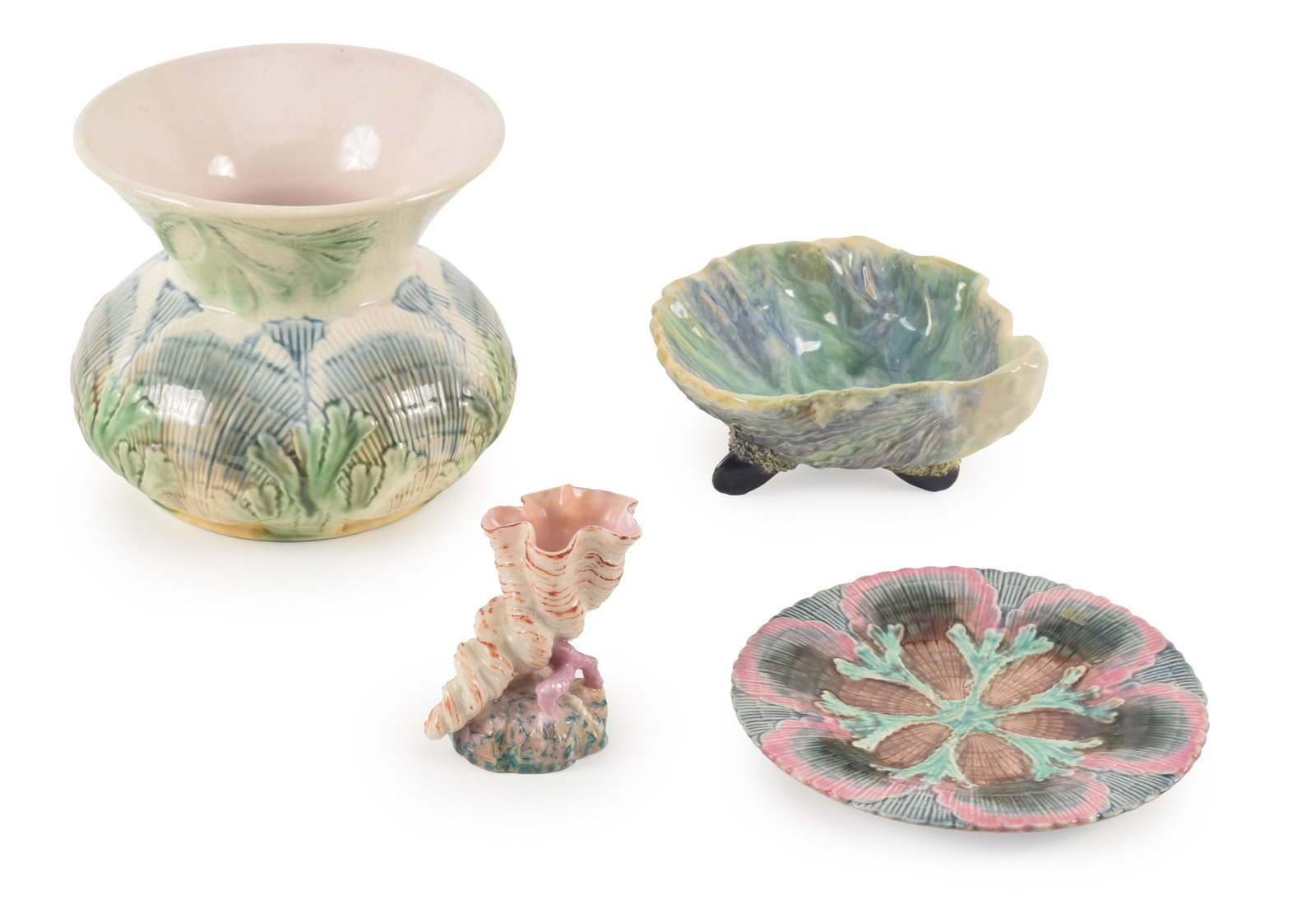 4 Nautical themed majolica items, including a Griffen, Smith & Hill Etruscan plate shell moldeling, (1 of 10)