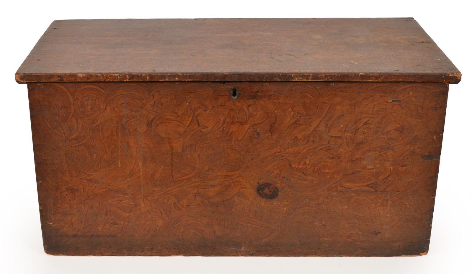 19th Century sponge decorated pine blanket chest with interior till. 16 x 33 x 16.5 in. (1 of 5)