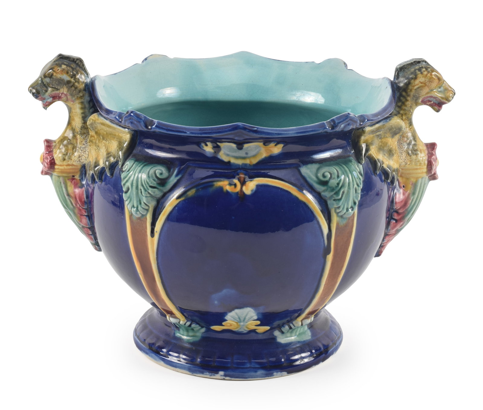 Thomas Forester revivalist English majolica jardiniere with polychrome raised and molded dragon form (1 of 8)