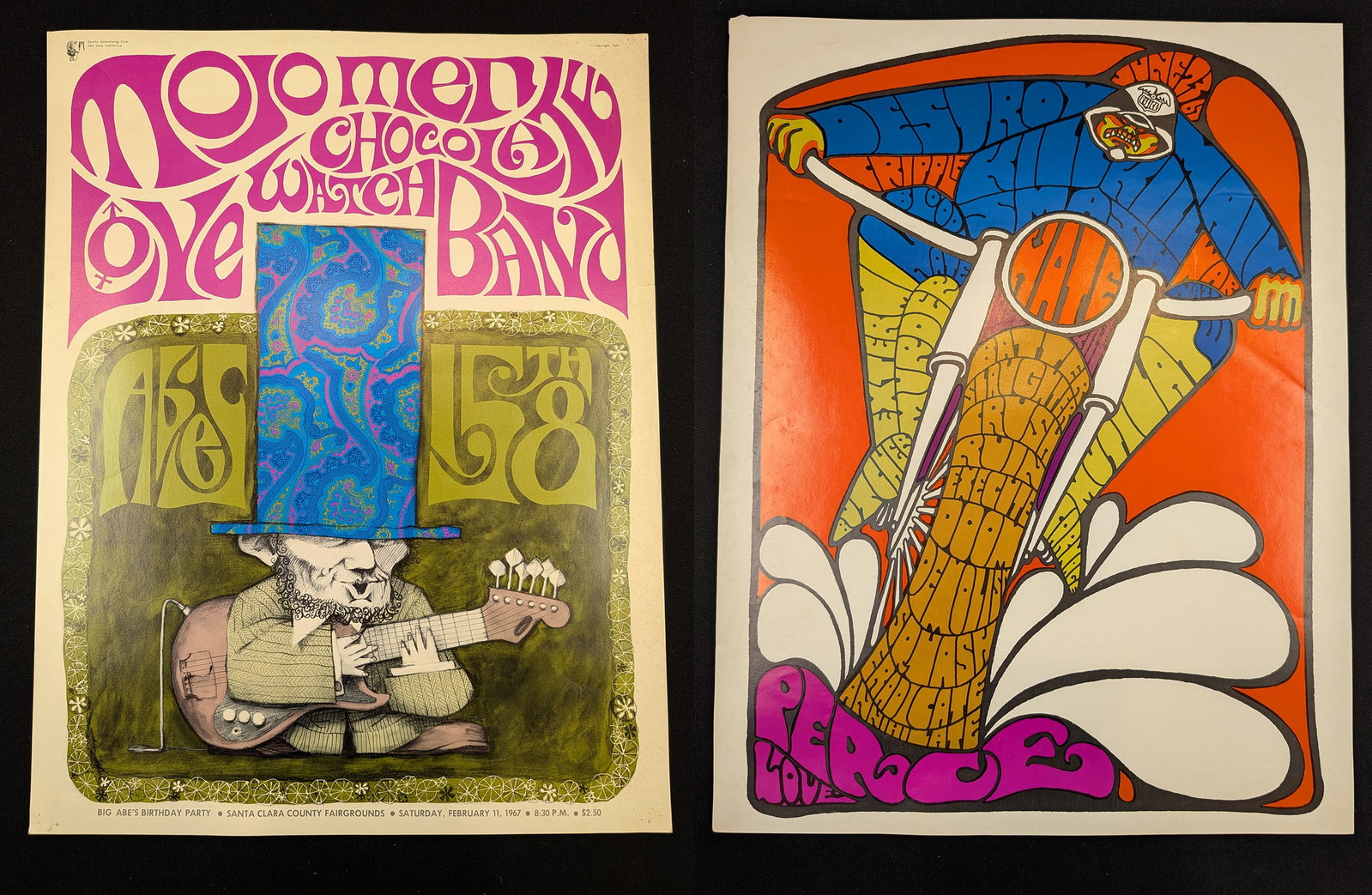 2 1960s California graphic posters. 1) Chocolate Watch Band "Big Abe's Birthday Party" poster. Santa (1 of 4)