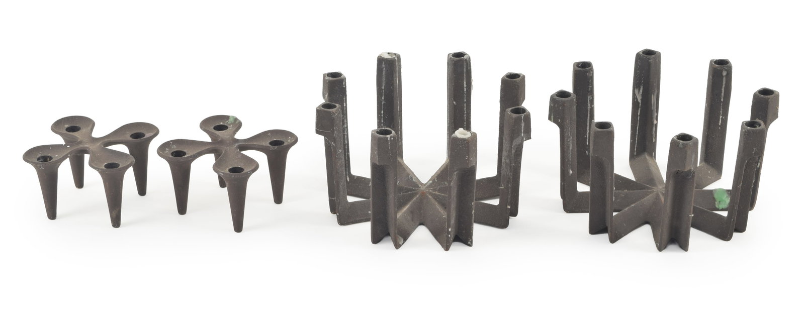 2 pairs of Danish modern cast iron candle holders. Largest: 7.5in diameter. (1 of 5)