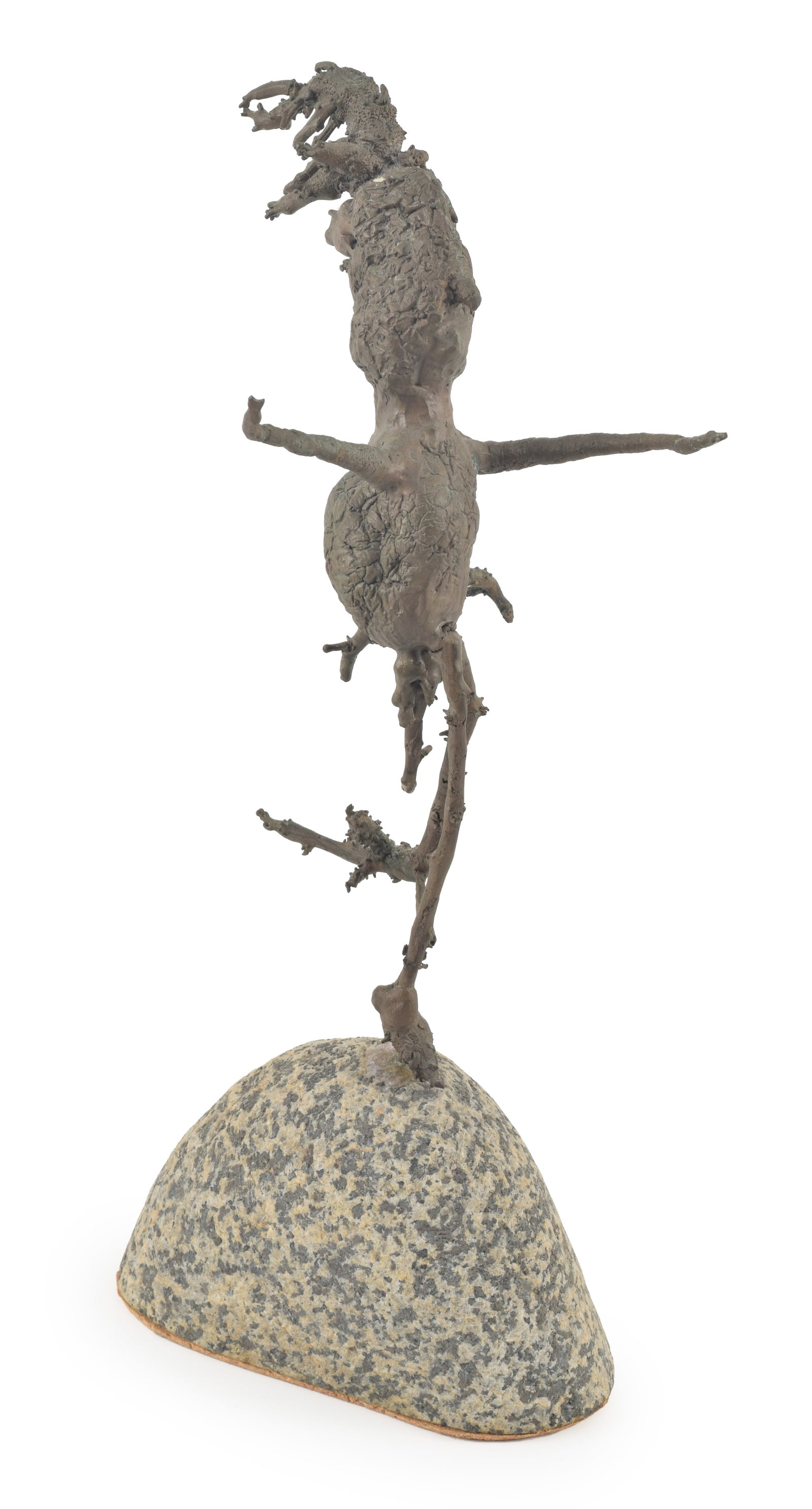 Attributed to David Phillips. Cast metal sculpture of a figural sprouting potato mounted on a stone (1 of 5)