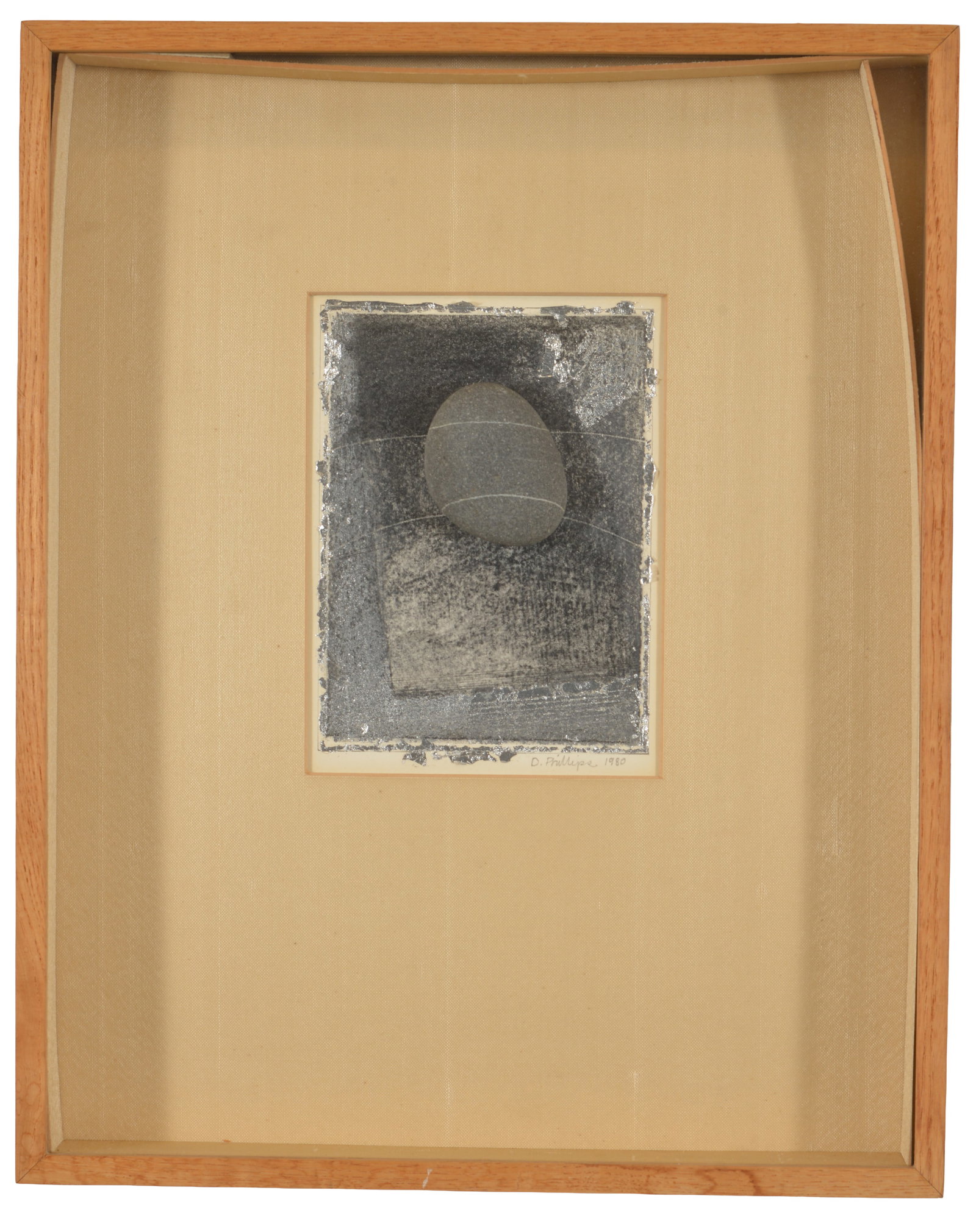David Phillips. Stone Drawing #2, 1980. Mixed media with silver leaf, pencil and stone. Exhibit (1 of 6)