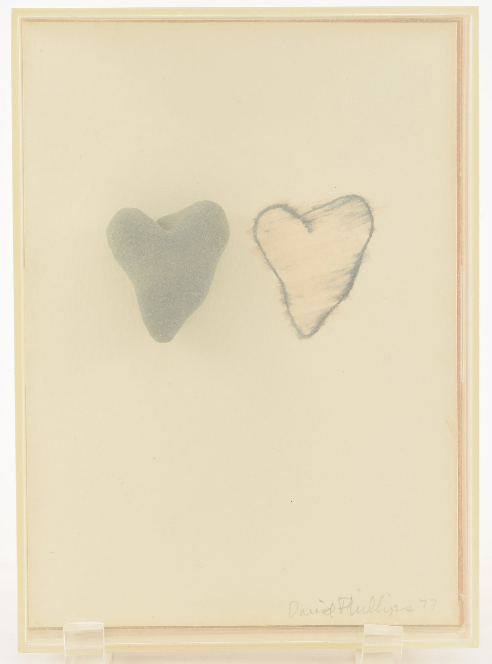 David Phillips. Stone heart shadowbox. 1977. Signed and dated lower right. 7.25 x 5.25in. (1 of 3)