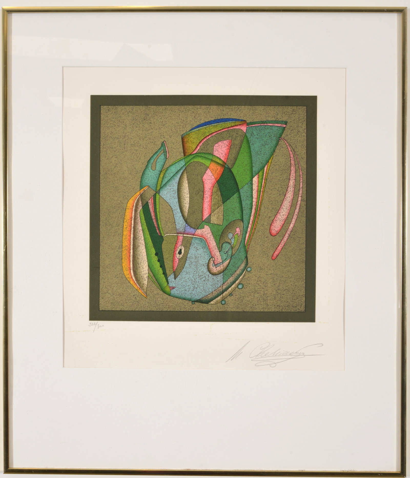 Mihail Chemiakin, Russian. "Head in the Evening". Color lithograph. Signed in pencil lower right, (1 of 5)