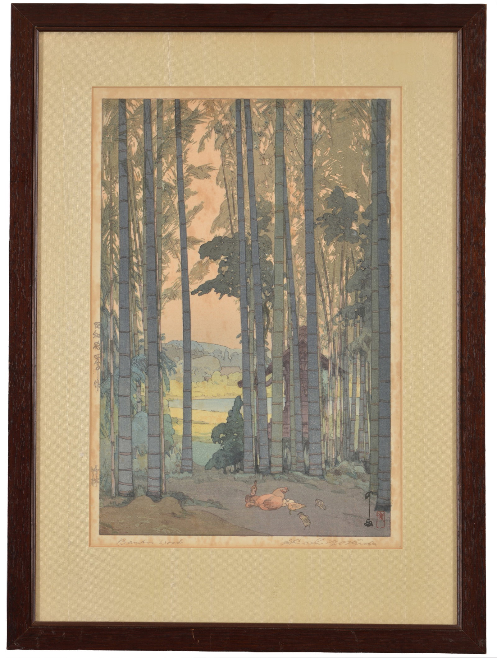 Hiroshi Yoshida. Bamboo Wood. Signed and title in pencil. Colored woodblock. Framed. Toning and (1 of 8)