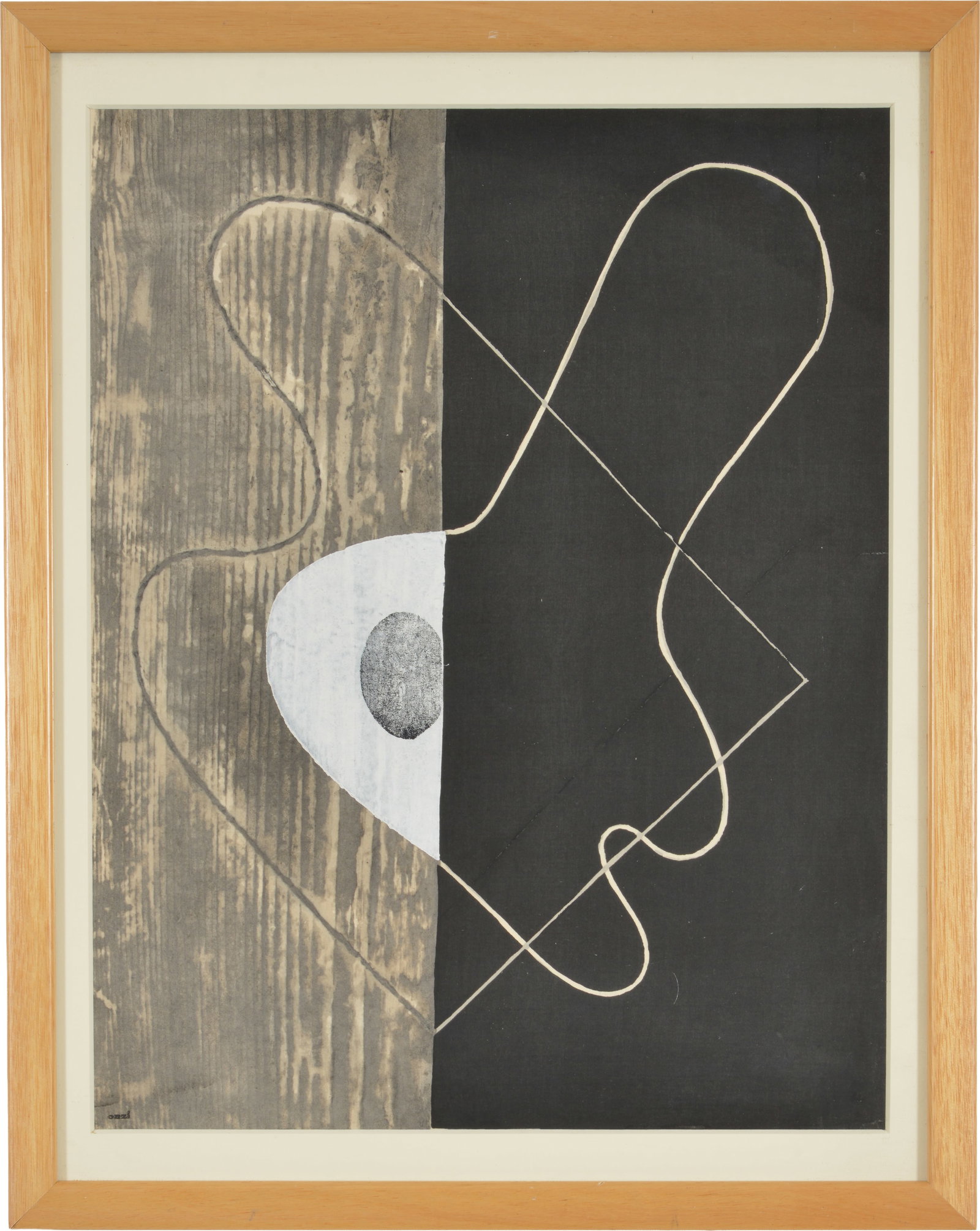 Koshiro Onchi. Poem No. 15: Past. Abstract woodblock. Label on reverse with title. Framed. Sight (1 of 8)