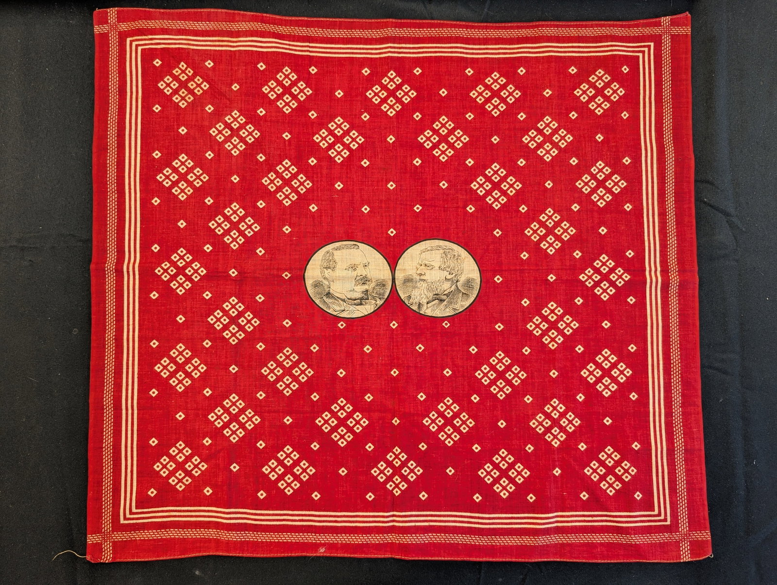 1888 Grover Cleveland and Allen Thurman democratic presidential campaign handkerchief. 21.5 x 24in. (1 of 3)