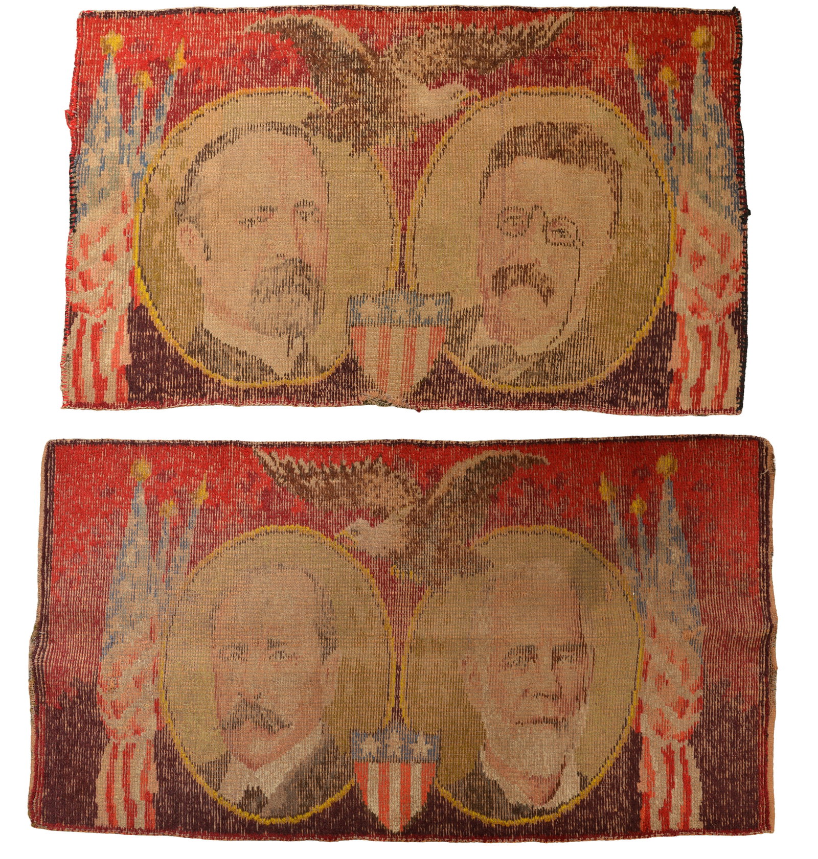 Rare pair of 1904 Jugate presidential campaign carpets of Teddy Roosevelt and Fairbanks together (1 of 5)