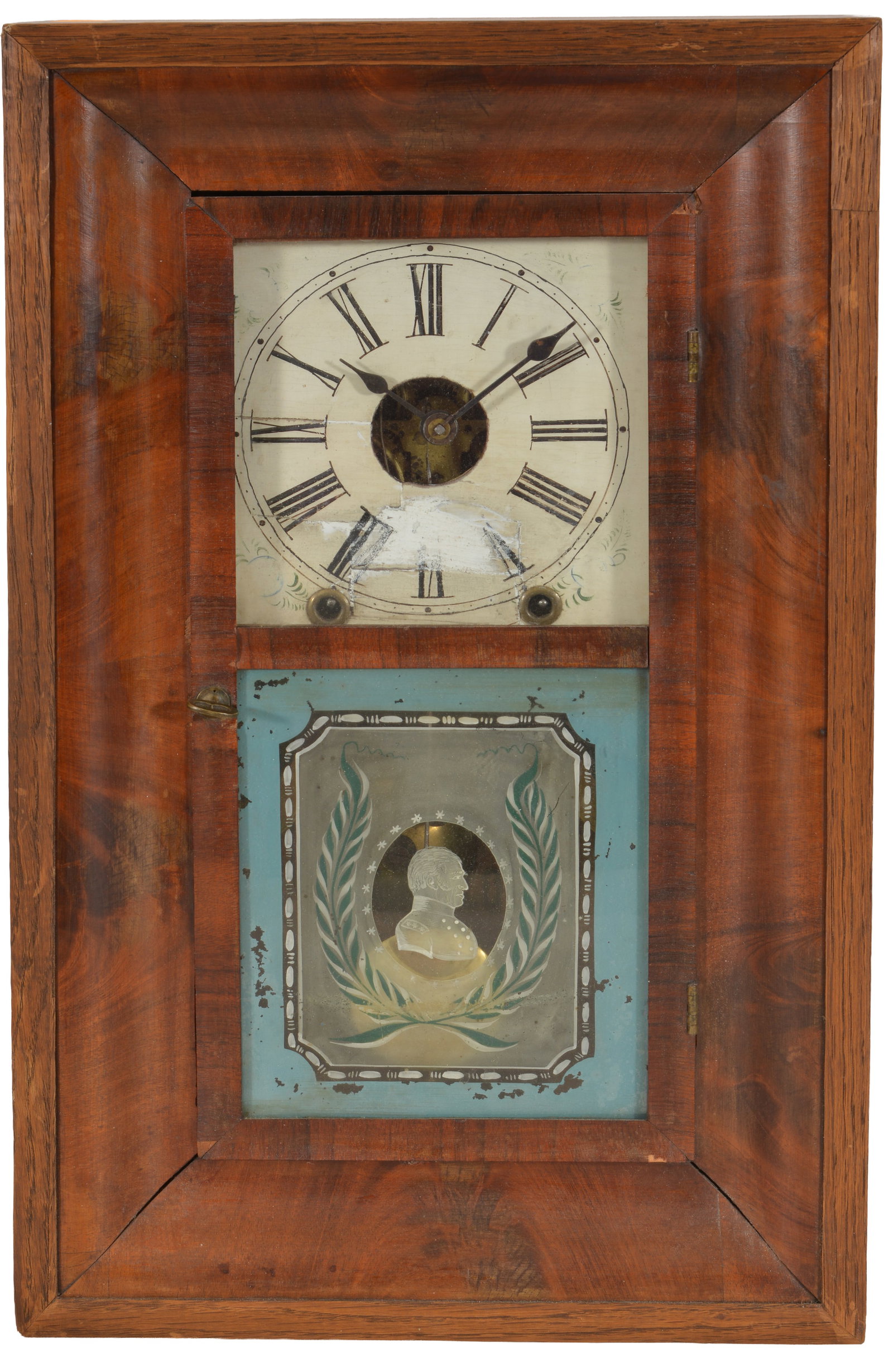 President Taylor decorated ogee shelf clock with reverse painted profile portrait of Taylor. Spring (1 of 7)