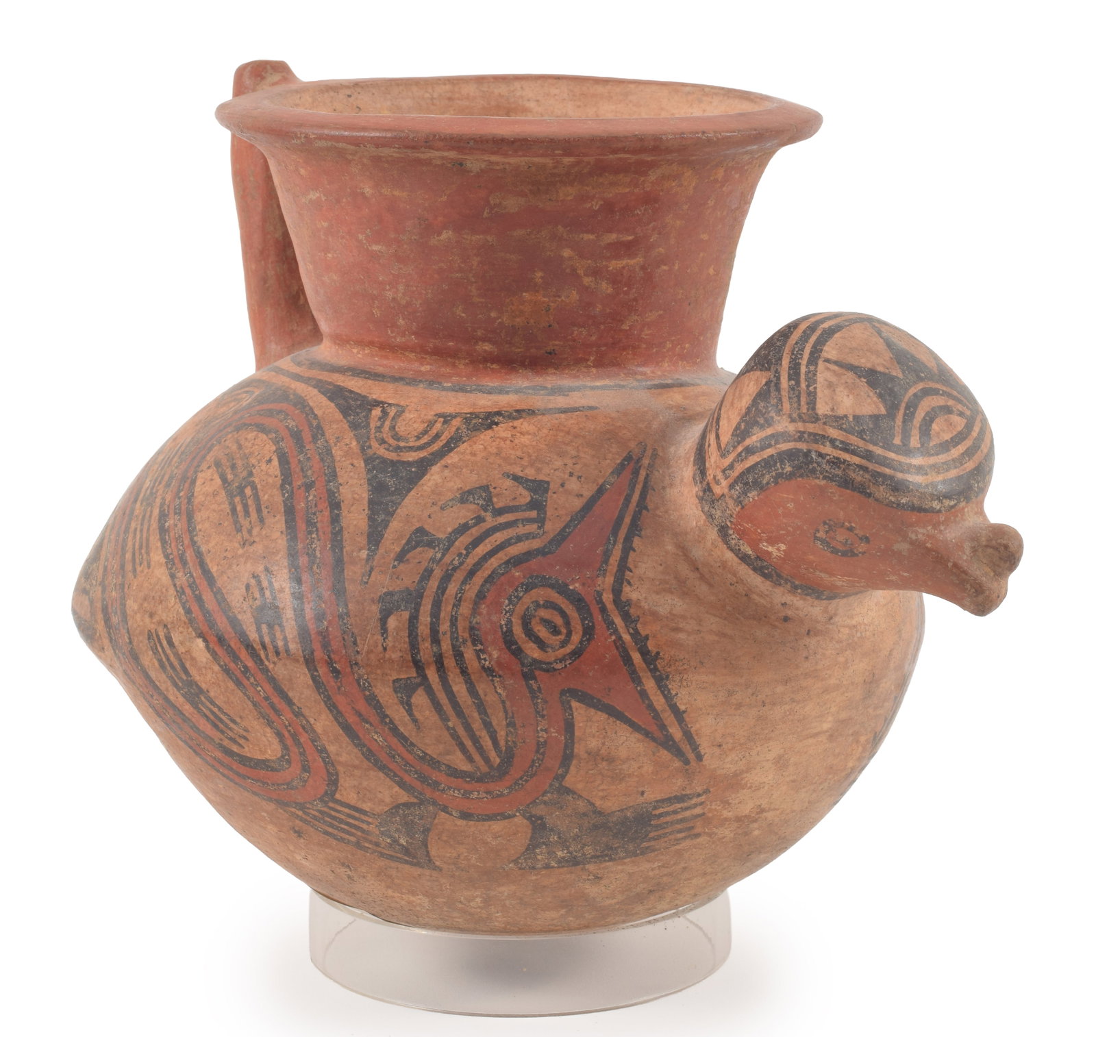 Cocle Pre-Columbian, Central Panama, 400-500 A.D. Redware handled vessel with bird form handle. (1 of 8)