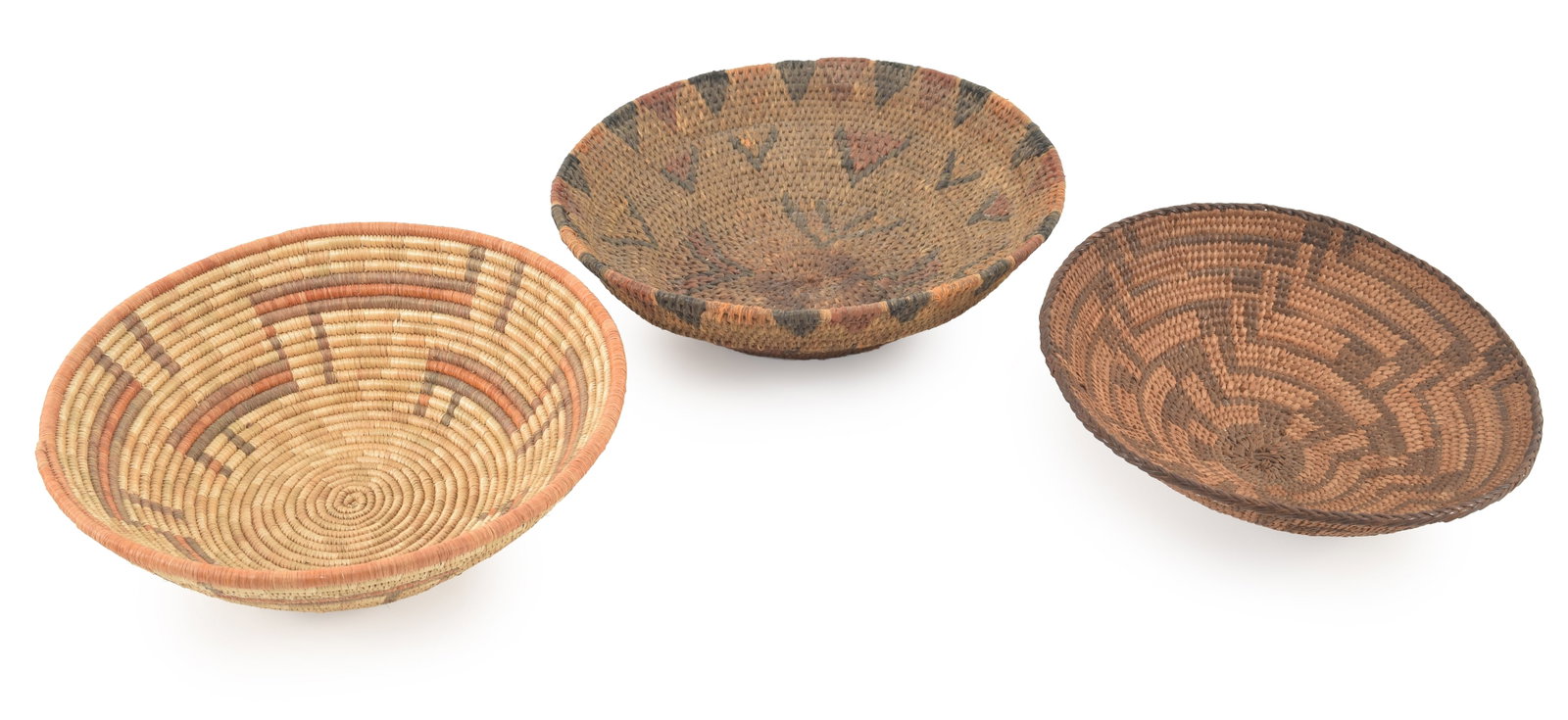 3 Native American small baskets including South West and modern. Diameters 8 1/4, 9 and 9 1/4 in. (1 of 8)