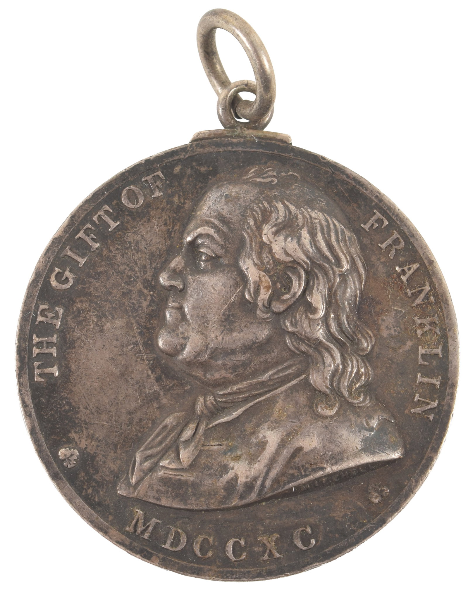 1870 The Gift of Franklin silver reward of merit medallion. These medals were awarded to high: 1870 The Gift of Franklin silver reward of merit medallion. These medals were awarded to high achieving Boston school children, established in 1790. This silver medallion features a relief bust of Ben