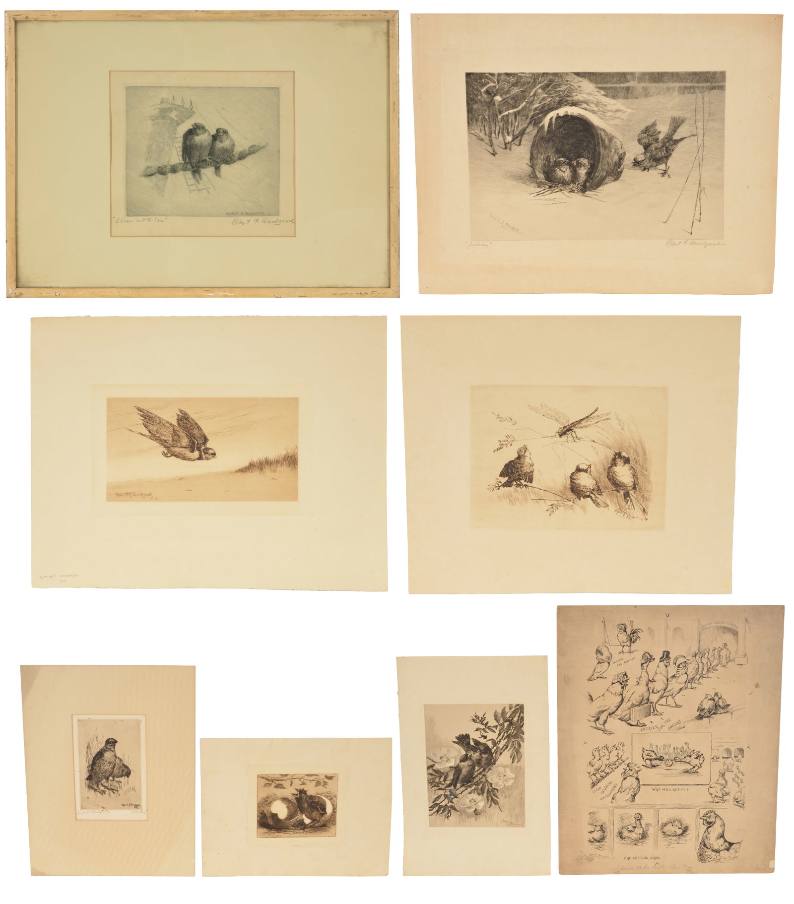 Group of 8 engravings or drawings by Robert F. Bloodgood 1847-1930, Founding member of Salmagundi (1 of 8)