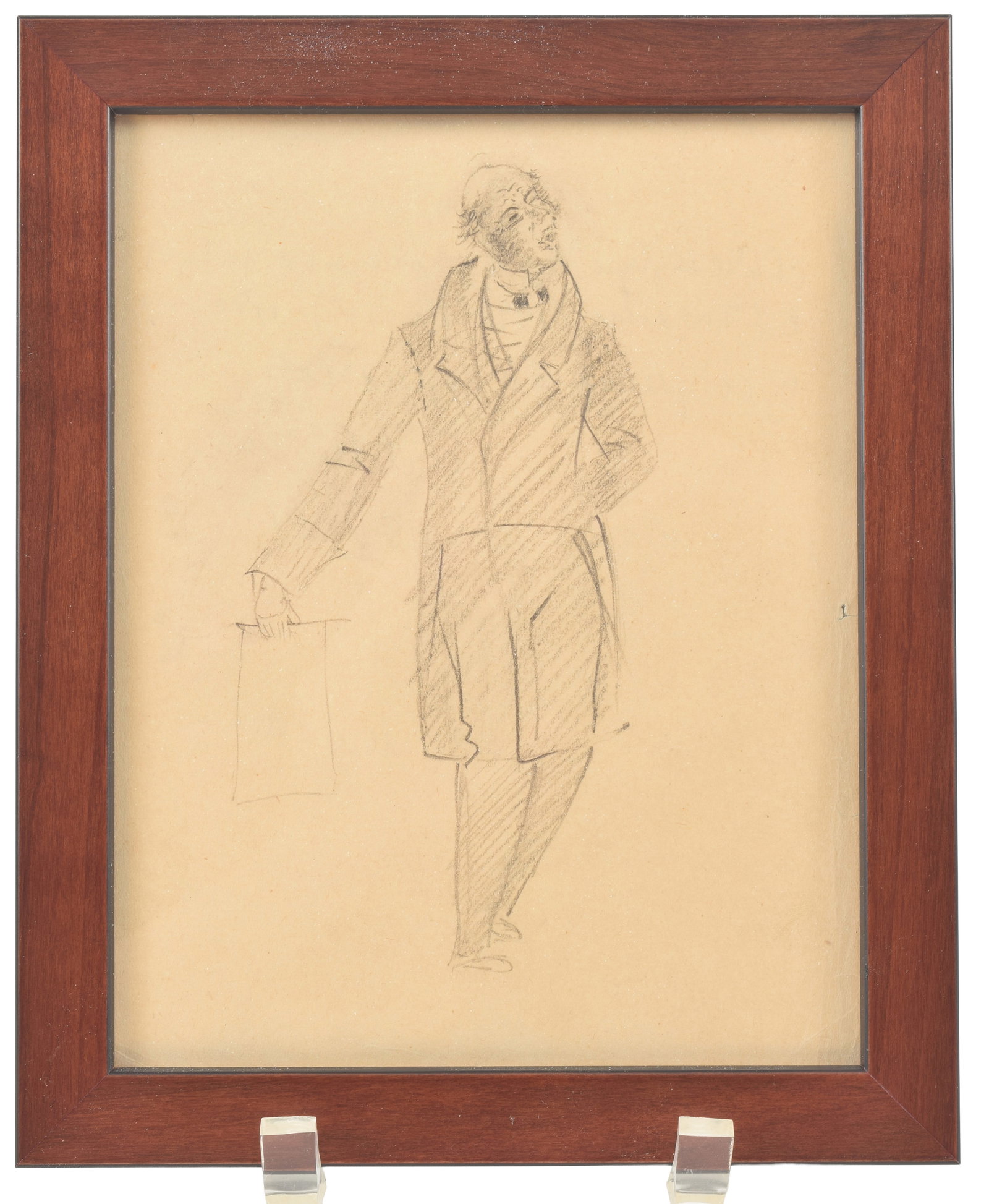 Vladimir Tatlin. Russia. Pencil sketch of a standing male figure. The emphasis on gesture and: Vladimir Tatlin. Russia. Pencil sketch of a standing male figure. The emphasis on gesture and character suggests a possible stage-related study, consistent with the artist's theatrical interests. The