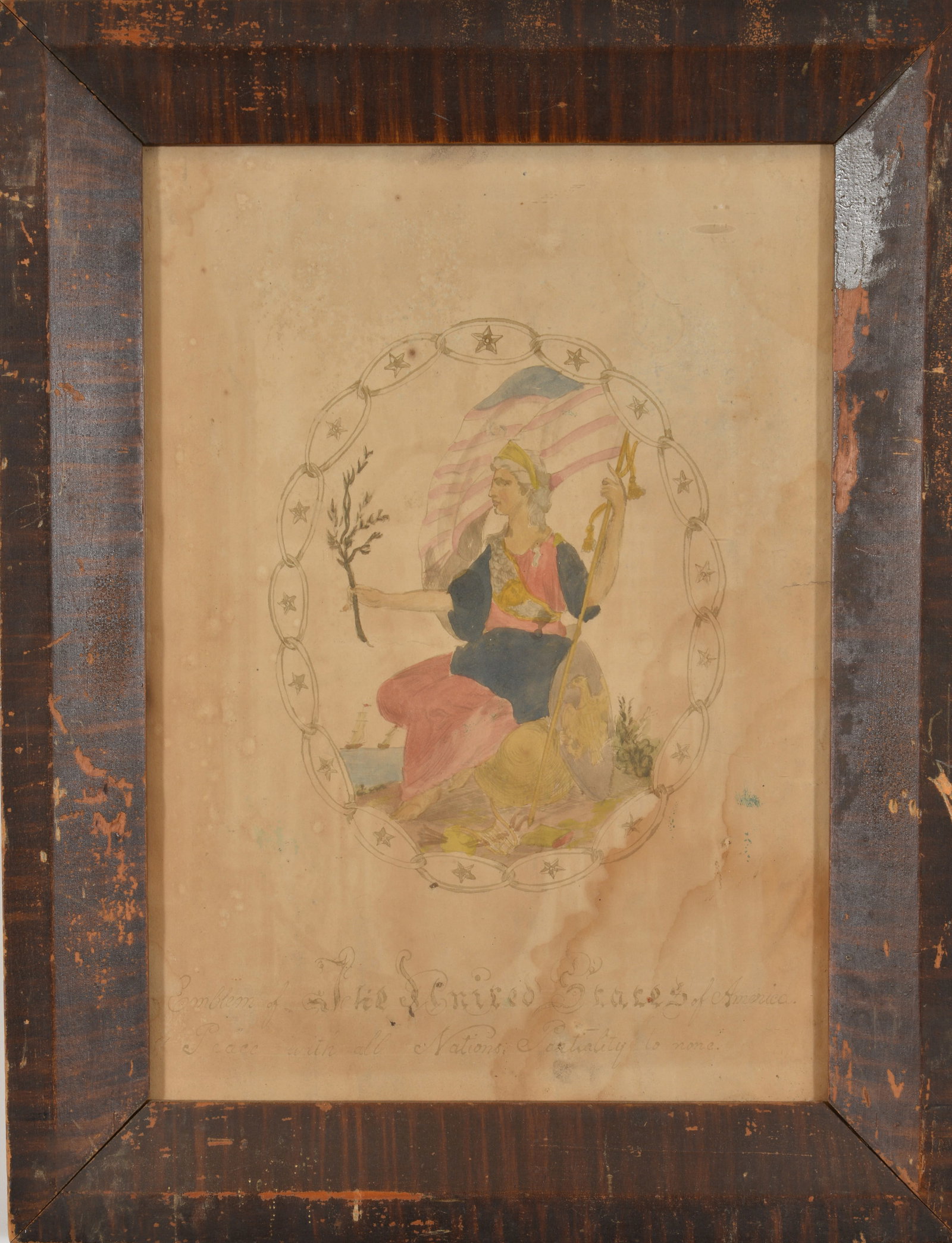 Patriotic watercolor after Samuel Harris' "Emblem of the United States of America, Peace with all, (1 of 7)