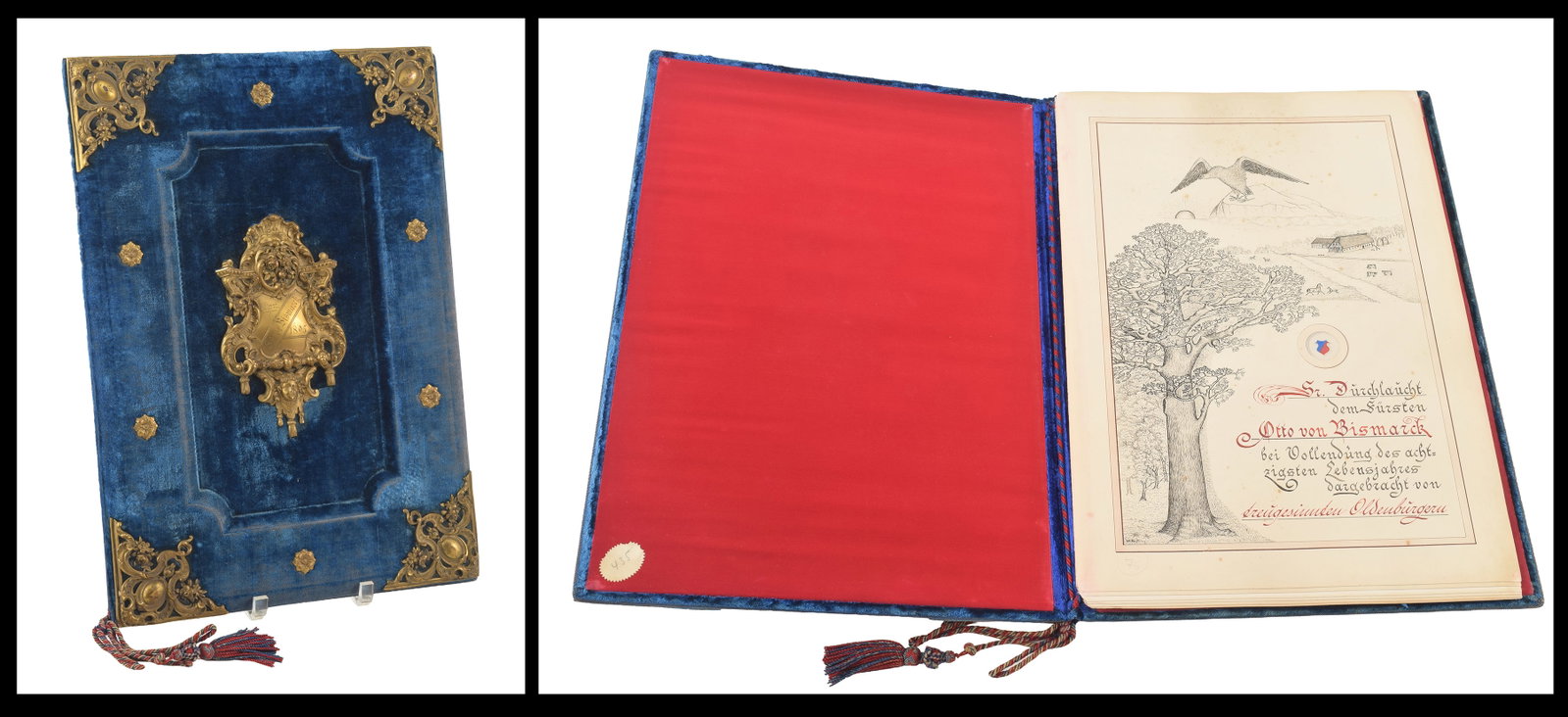 Otto von Bismarck 80th birthday jubilee presentation address in original velvet portfolio. (1 of 18)