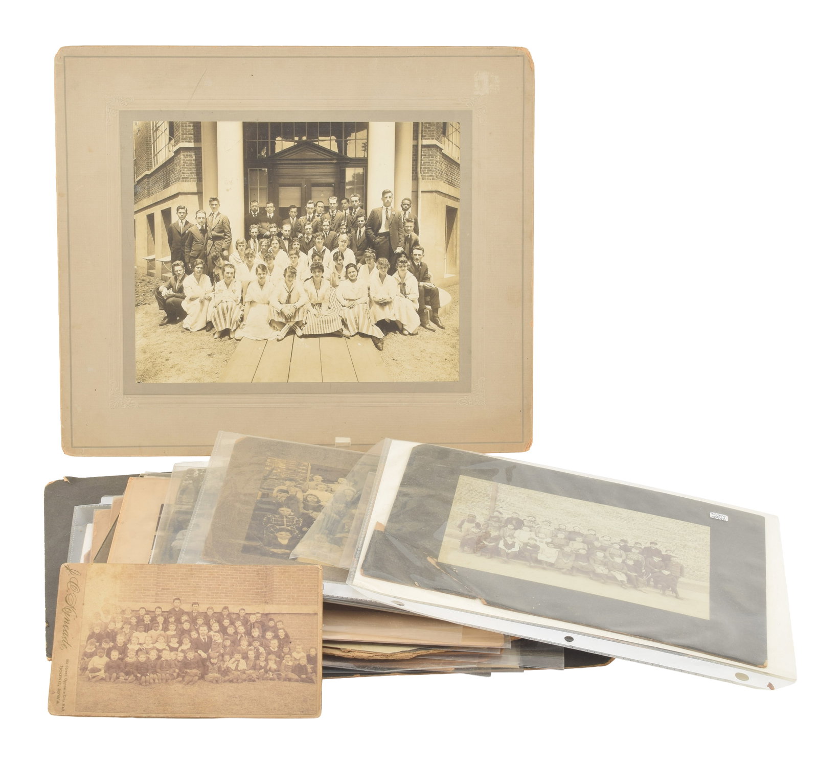 27 photographs of integrated classrooms, ca. early 20th century. Each showing black and white school: 27 photographs of integrated classrooms, ca. early 20th century. Each showing black and white school children in group photos. Various locations. Most mounted to cabinet cards of various sizes. Some w