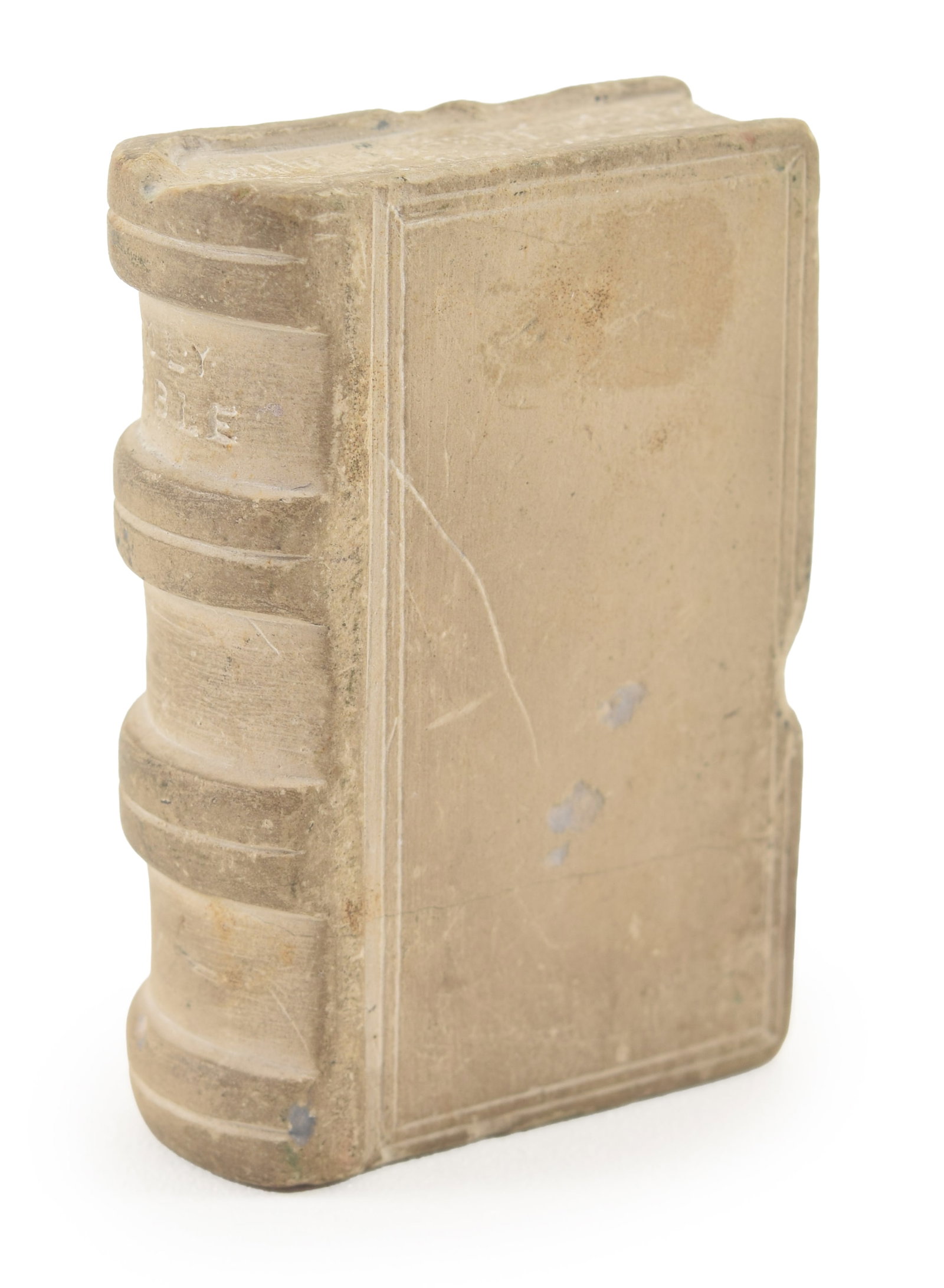 1862 Civil War POW folk art bible stone carving. Inscribed along page edges: "Executed by Quin A.: 1862 Civil War POW folk art bible stone carving. Inscribed along page edges: "Executed by Quin A. Pearson, an uncompromising Secessionist, now a prisoner of war in the Penitentiary at Alton, Ills, Mic