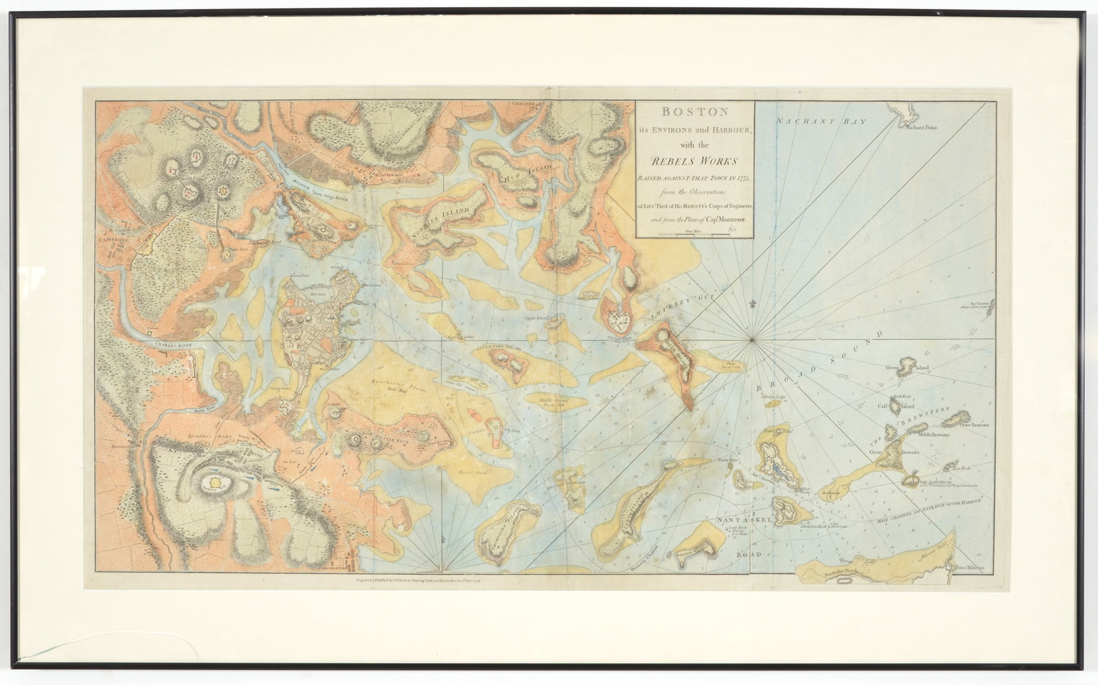 Willam Faden, London 1778. Hand colored engraved map. ?Boston its Environs and Harbour, with the (1 of 8)