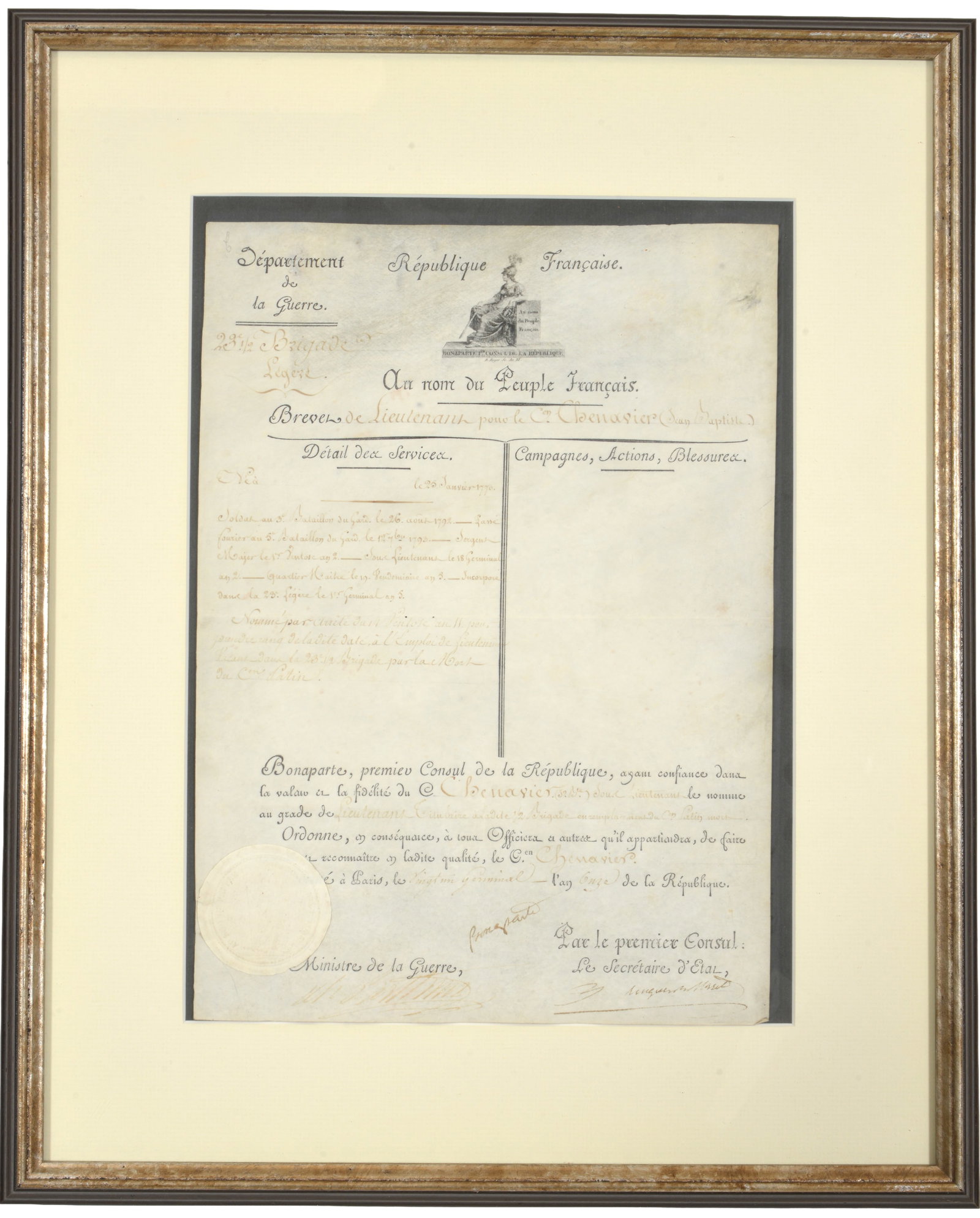 Napoleon Bonaparte official document signed as first consul of the French Republic. Department de la (1 of 7)