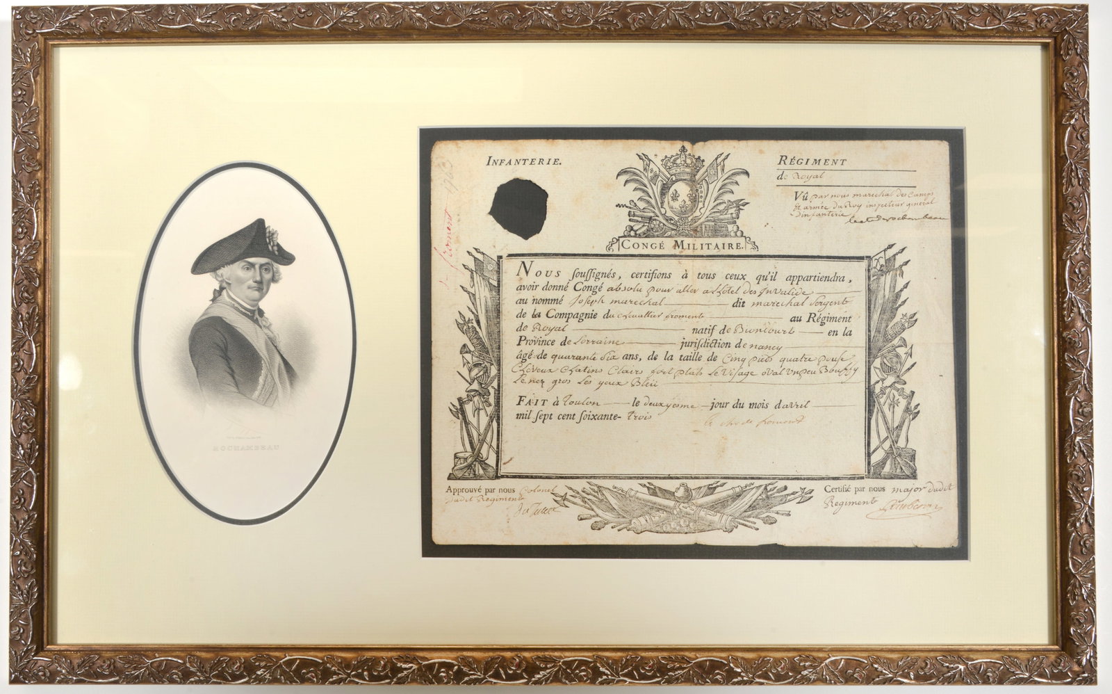 Comte de Rochambeau. 1763 French military document signed by the general who lead the French Forces (1 of 4)