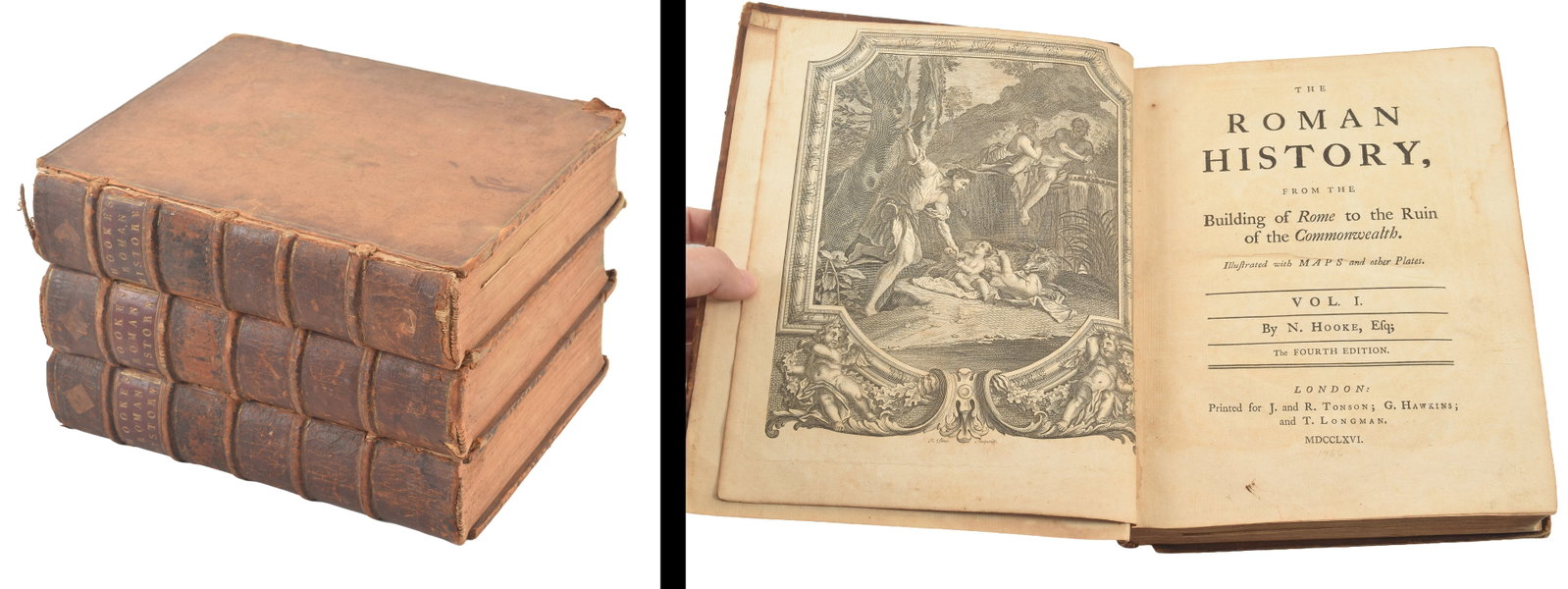 The Roman History. Nathaniel Hooke. London: J. and R. Johnson, et all, 1766. 3 volumes only. (1 of 8)