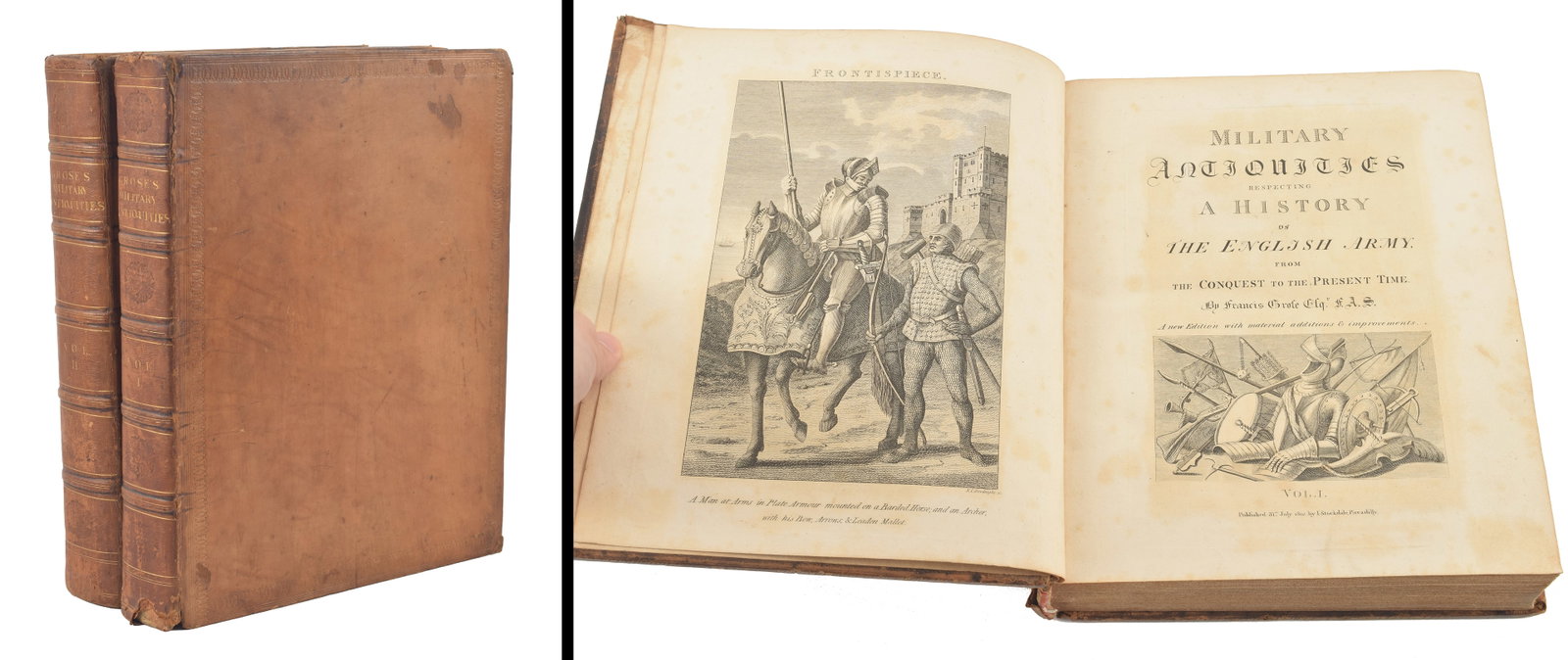 Francis Grose. Military Antiquities...of the English Army. 1812. 2 volume set bound in full leather. (1 of 14)