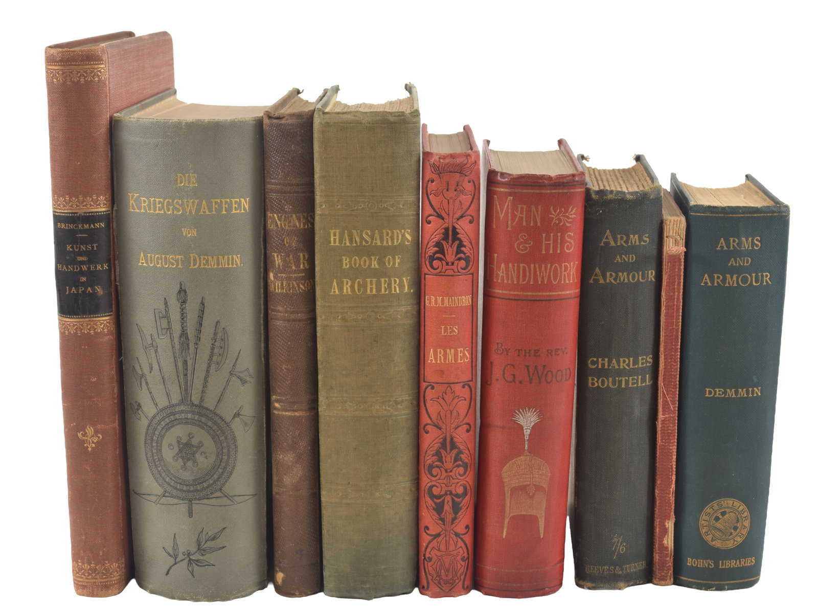 Lot of antique books on arms and armor. To include: Engines of War by Henry Wilkinson; Book of (1 of 13)