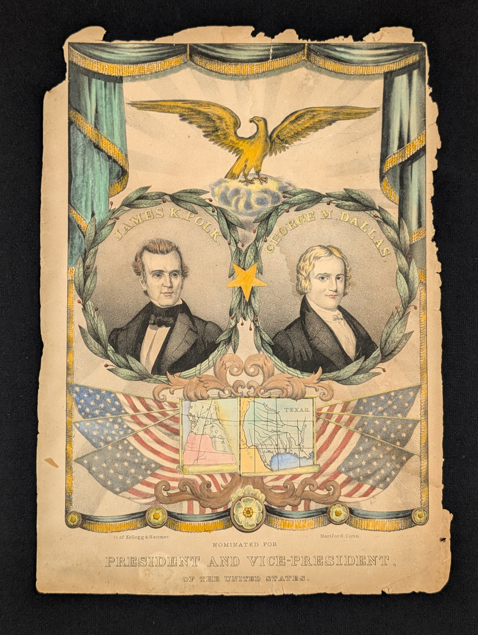 Scarce 1844 James Polk and George Dallas presidential campaign poster. The lithograph poster depicts (1 of 7)