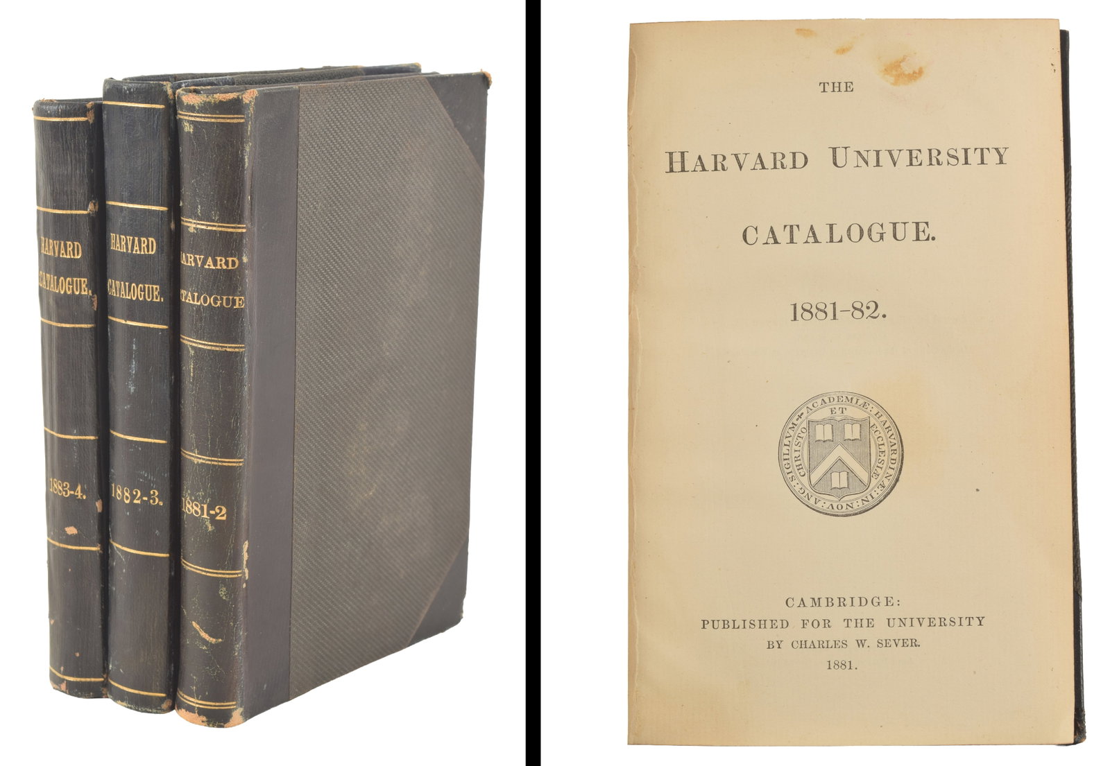 3 volumes of Harvard University catalogs. 1881-2; 1882-3; 1883-4. Lists of students, faculty, (1 of 6)