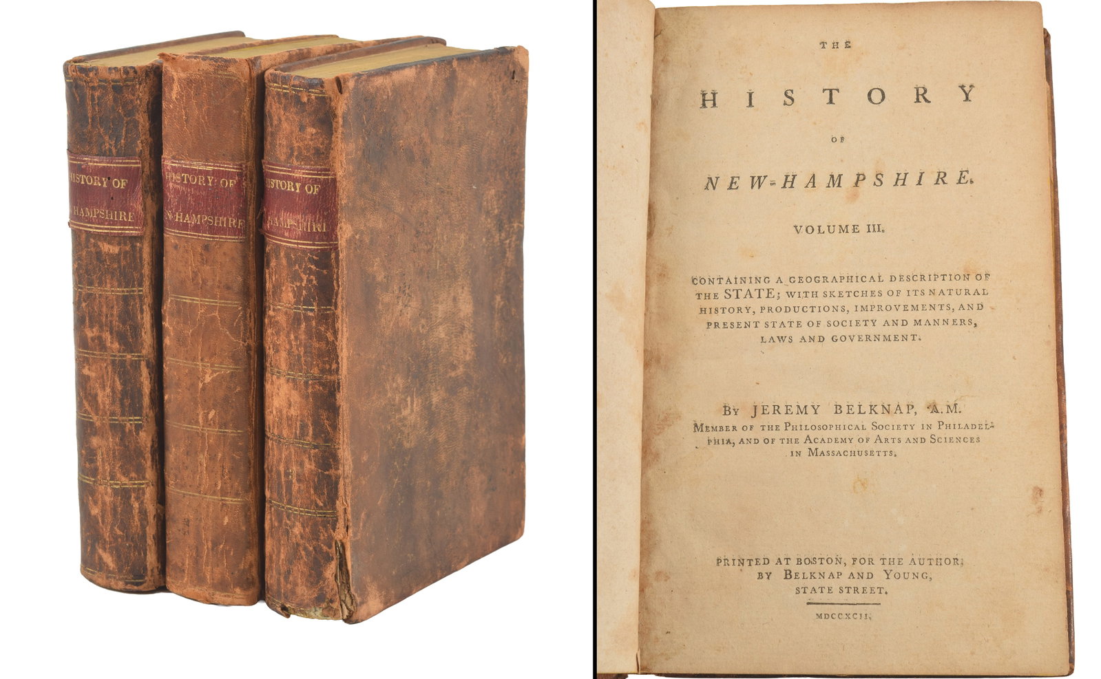 Jeremy Belknap. History of New Hampshire. 3 volume set. Volume 1 lacking title page. Volume 2 (1 of 7)