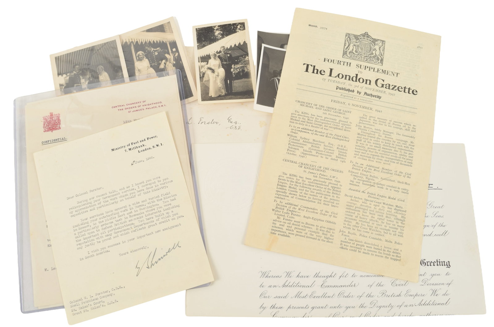 British Royals ephemera. To include: Investiture announcement and document for Walter Leslie (1 of 8)