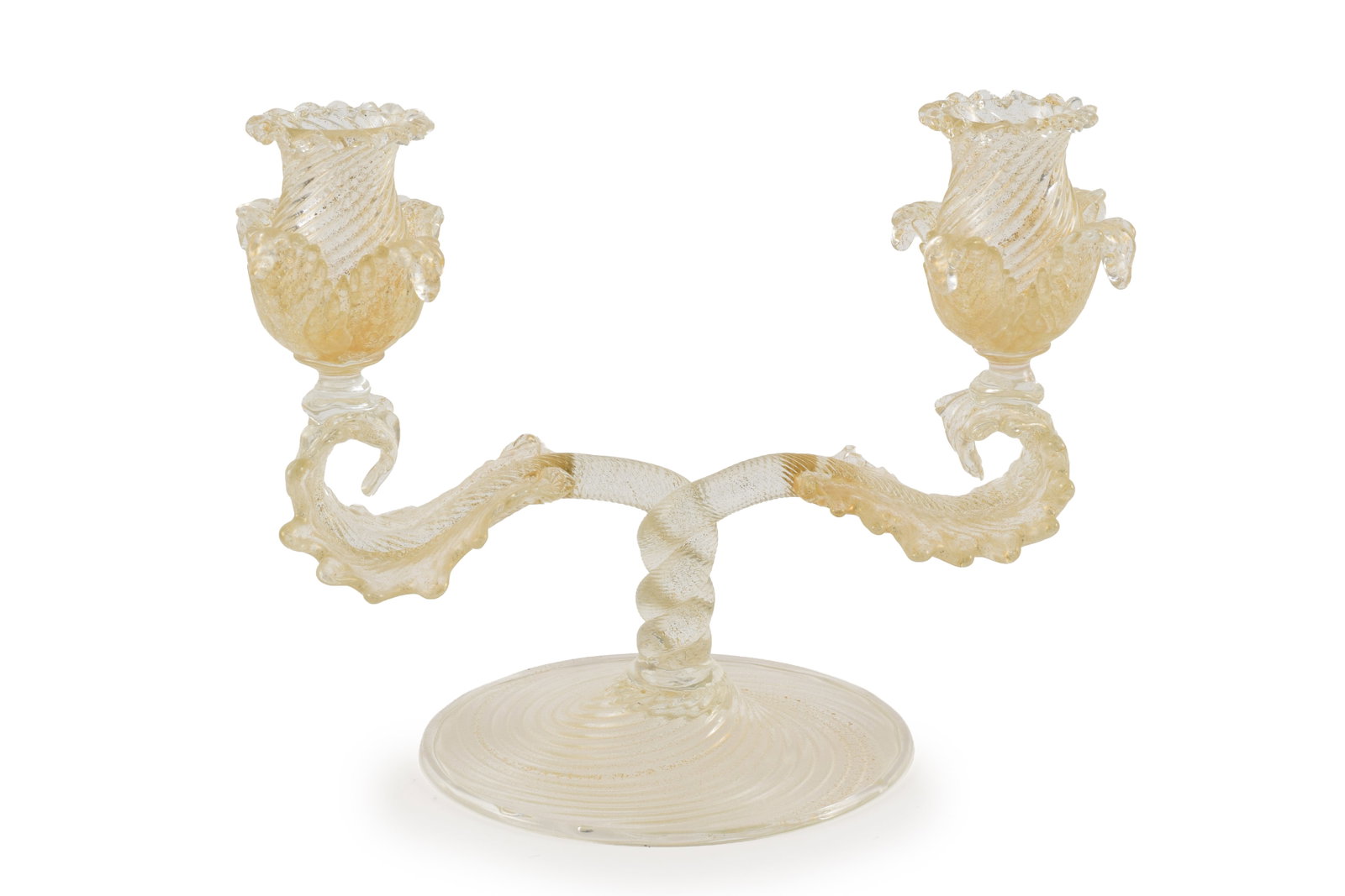 Venetian gold flecked glass candelabra, attributed to Archimede Seguso. Bulb shaped candle holders a (1 of 7)