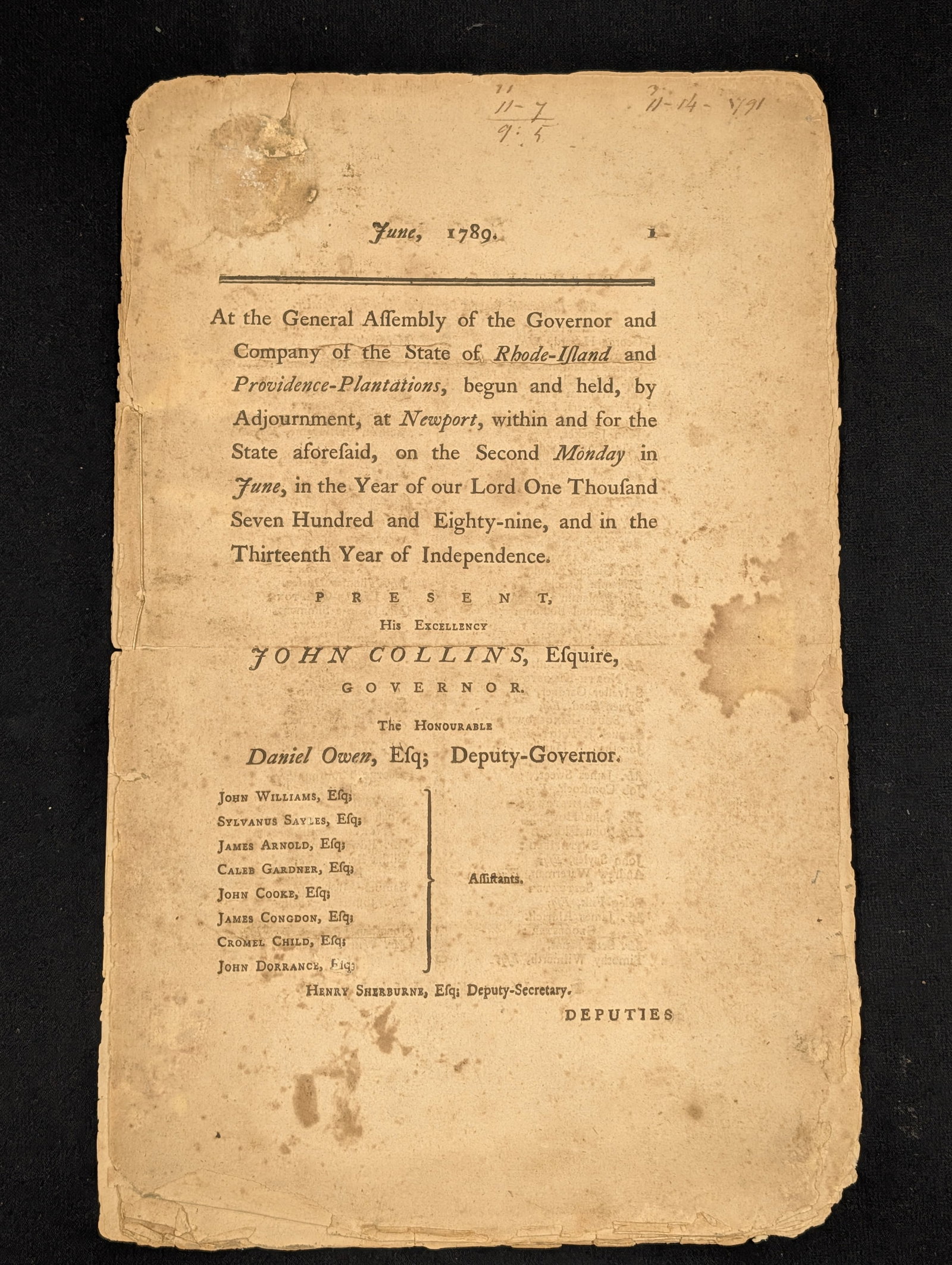[American Revolution] 18th century Rhode Island General Assembly reports. 17 total, including many d (1 of 18)