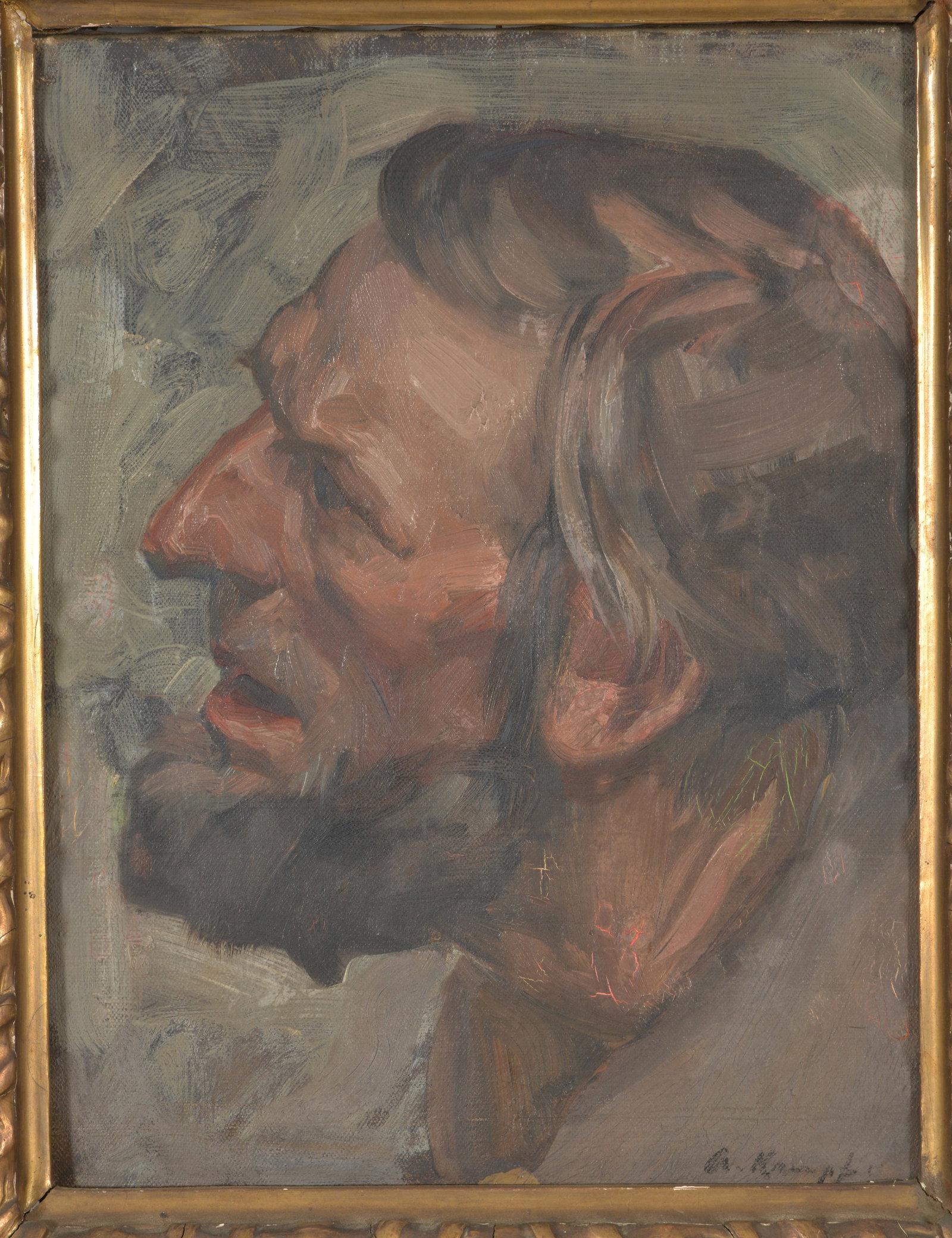 Arthur Kampf. German. Study of a man's head. Oil on canvas. Signed lower right. Framed. Losses to - 2