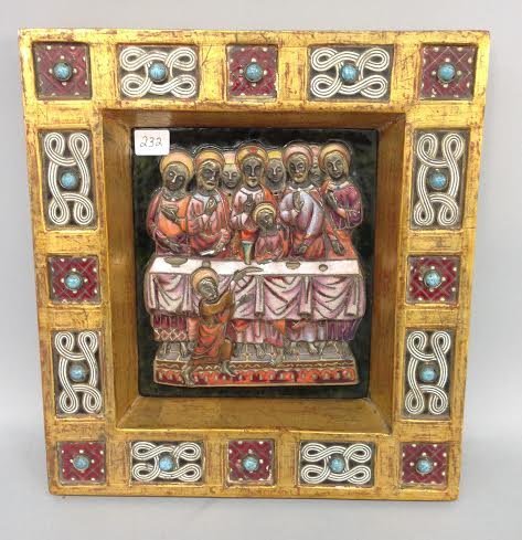 Gilt framed Enameled Icon depicting Last Supper (1 of 4)
