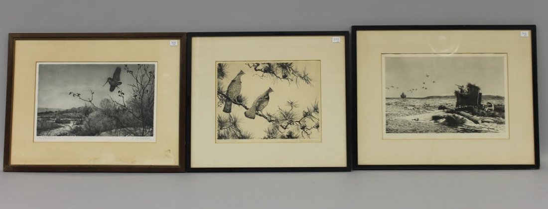 Three framed Aiden Lassell Ripley etchings. (1 of 9)