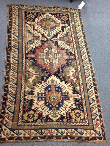 Antique Caucasian Scatter rug. Wear. 4' x 7' 1". (1 of 5)