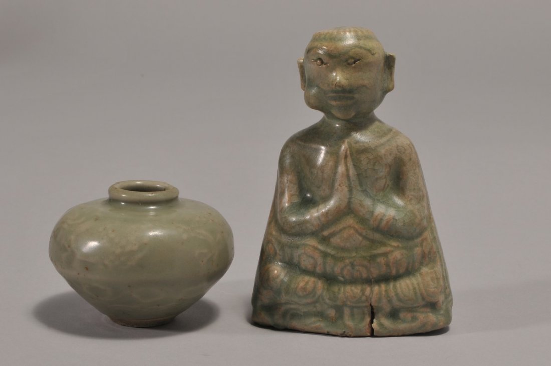 Two Antique Asian Celadon Items. (1) Small sea dragon (1 of 4)