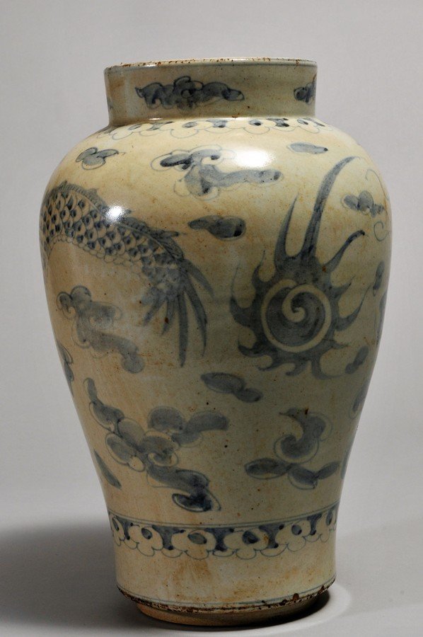 20th century Korean Choson style decorated blue and (1 of 5)