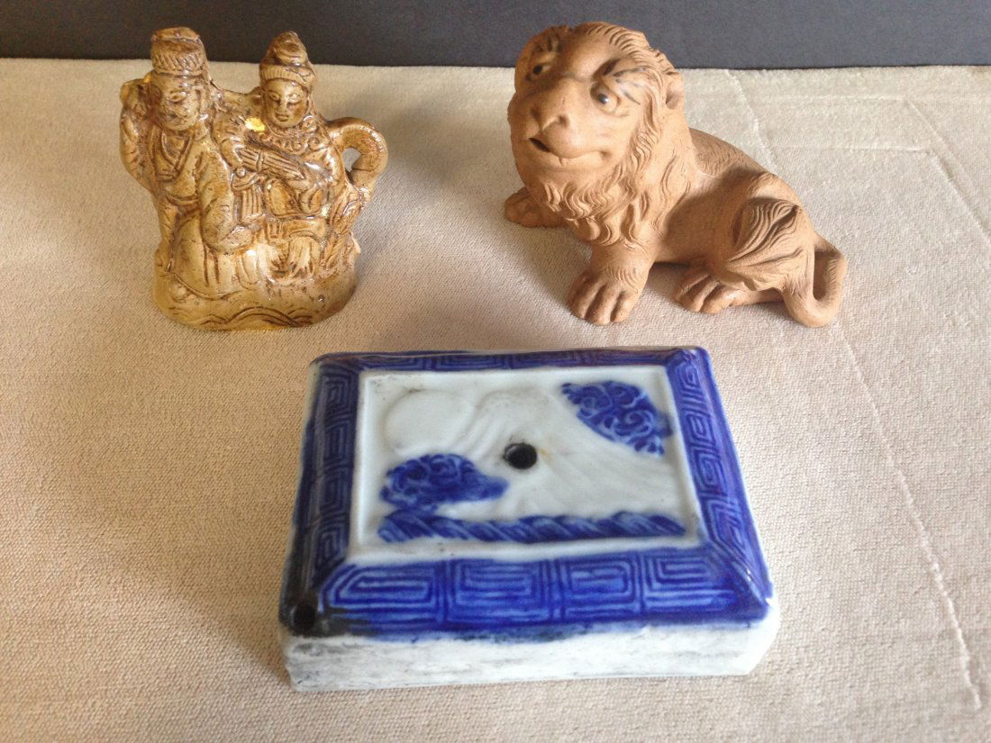 Three 19th century Japanese water pots. One- Bizen ware (1 of 8)