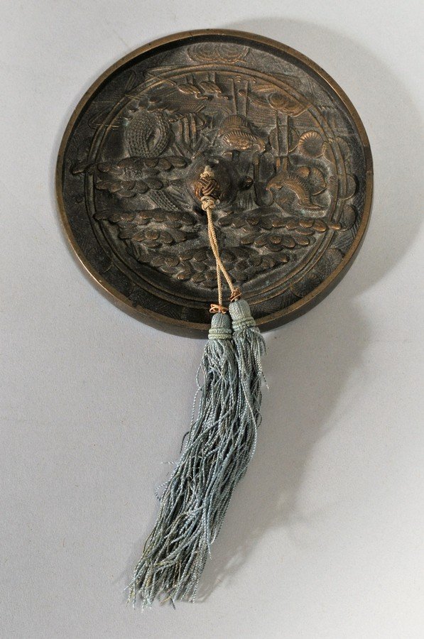 Bronze Mirror. Japan. 19th century. Cranes, Tortoise (1 of 4)