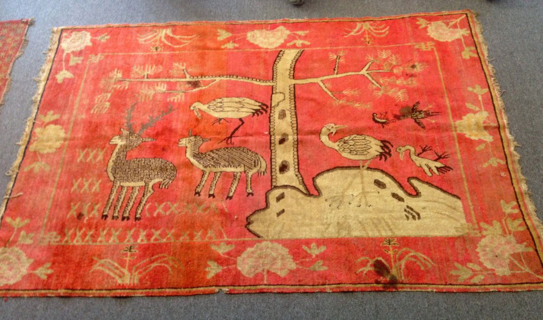 Antique Chinese Oriental rug depicting deer and birds (1 of 5)
