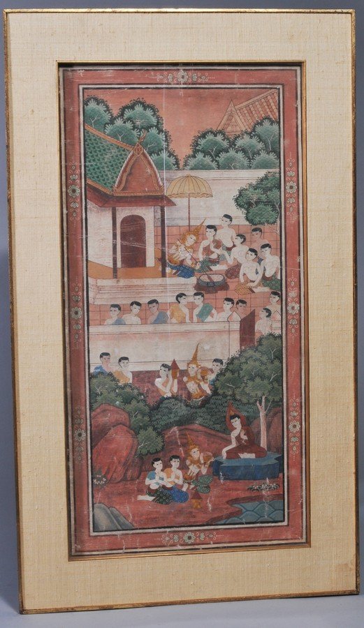 18th/19th century Framed Burmese painted panel with (1 of 8)