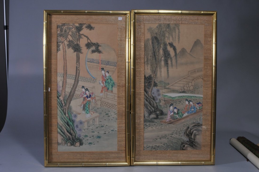 Pair of early 20th century framed Chinese paintings on (1 of 5)